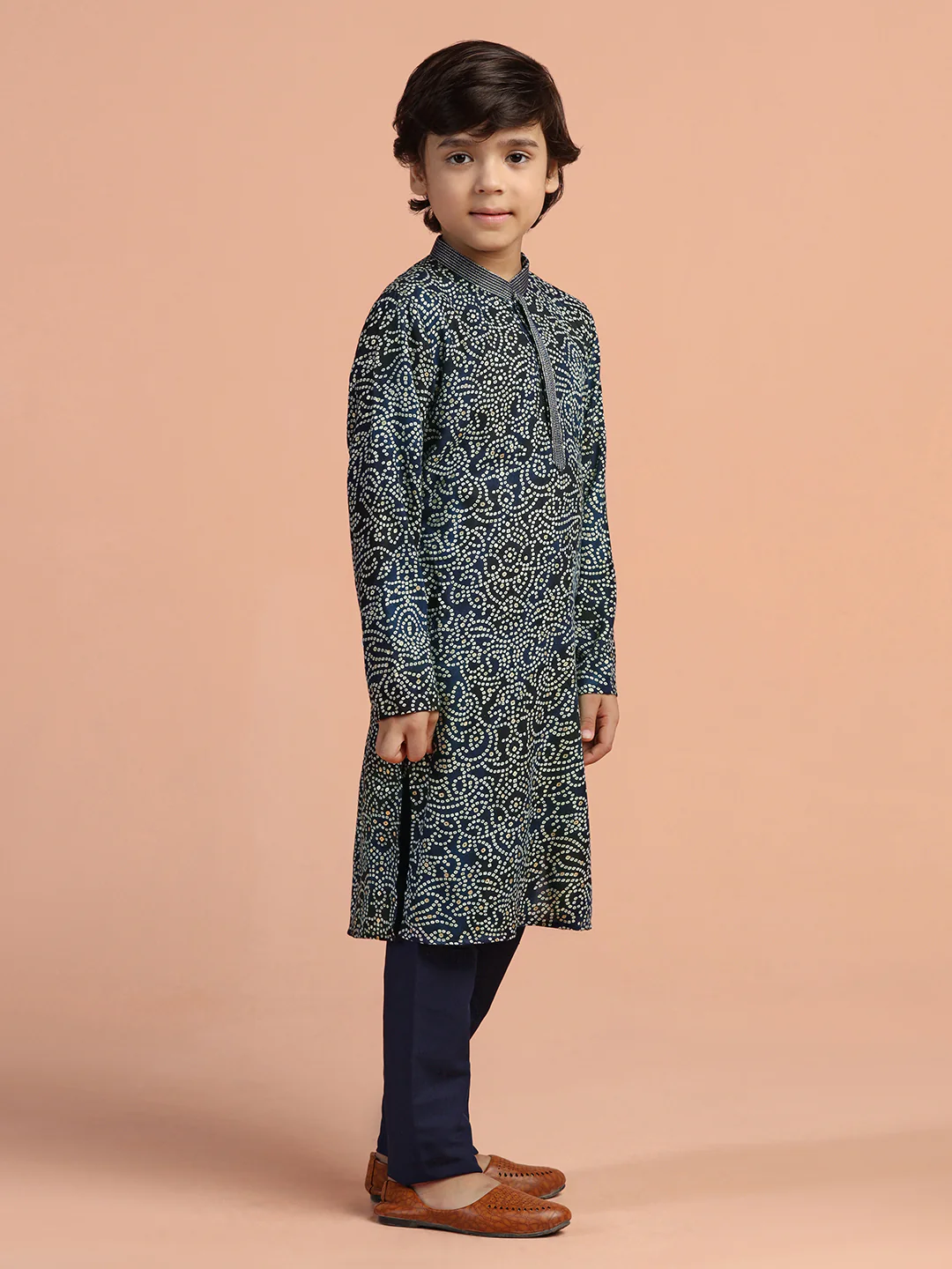 Navy Blue Bandhani Printed Kurta - Image 3