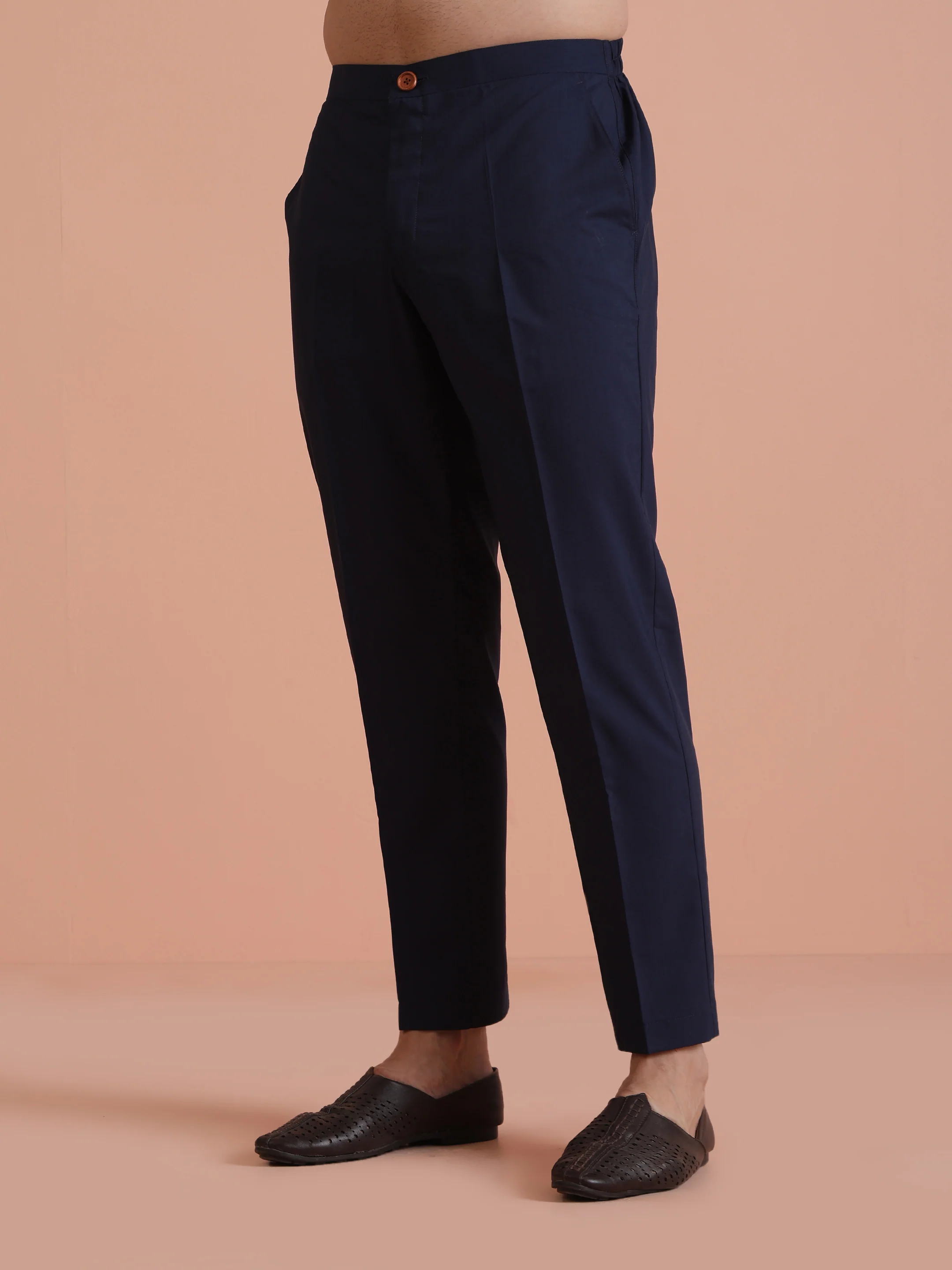 Navy Blue Blended Solid Trouser - Image 2