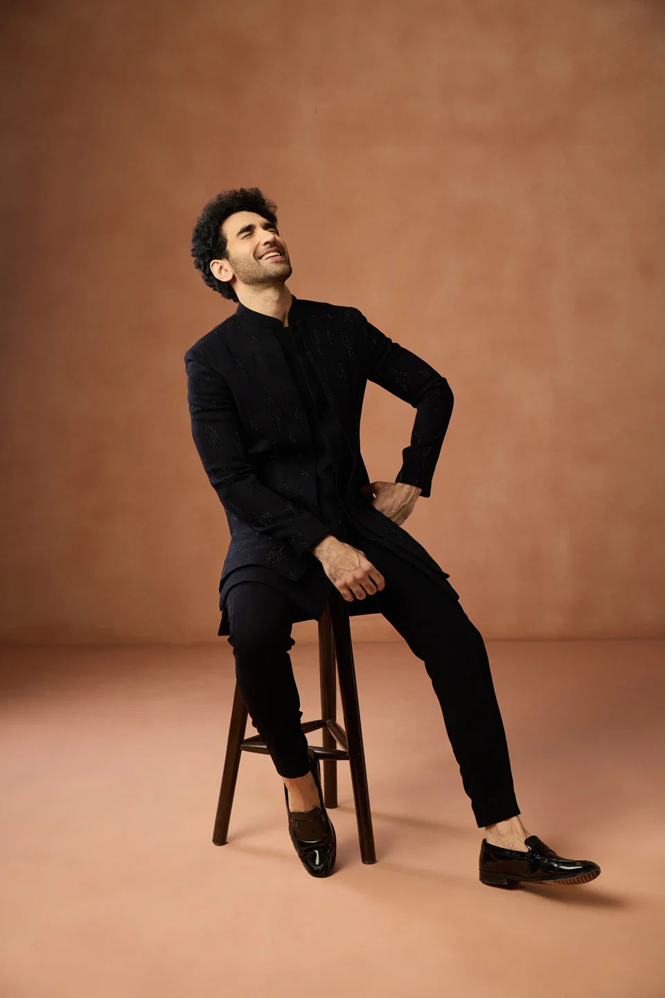 Black Silk Blend Embellished Short Sherwani Set - Image 7
