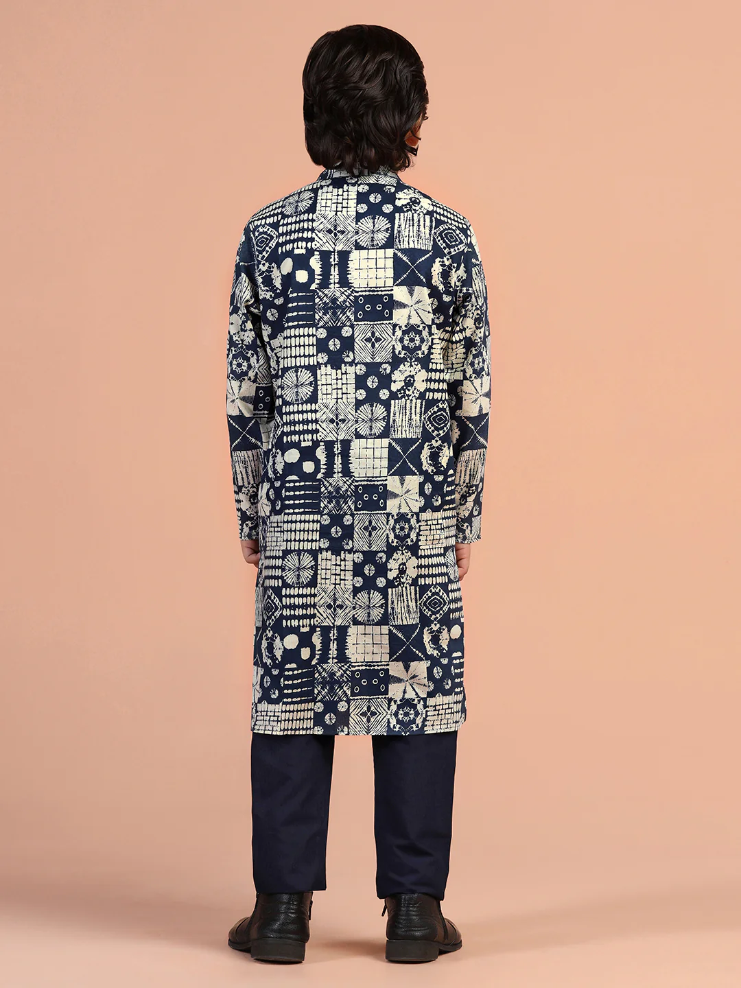 Navy Blue Block Print Kids Kurta Set - Image 4