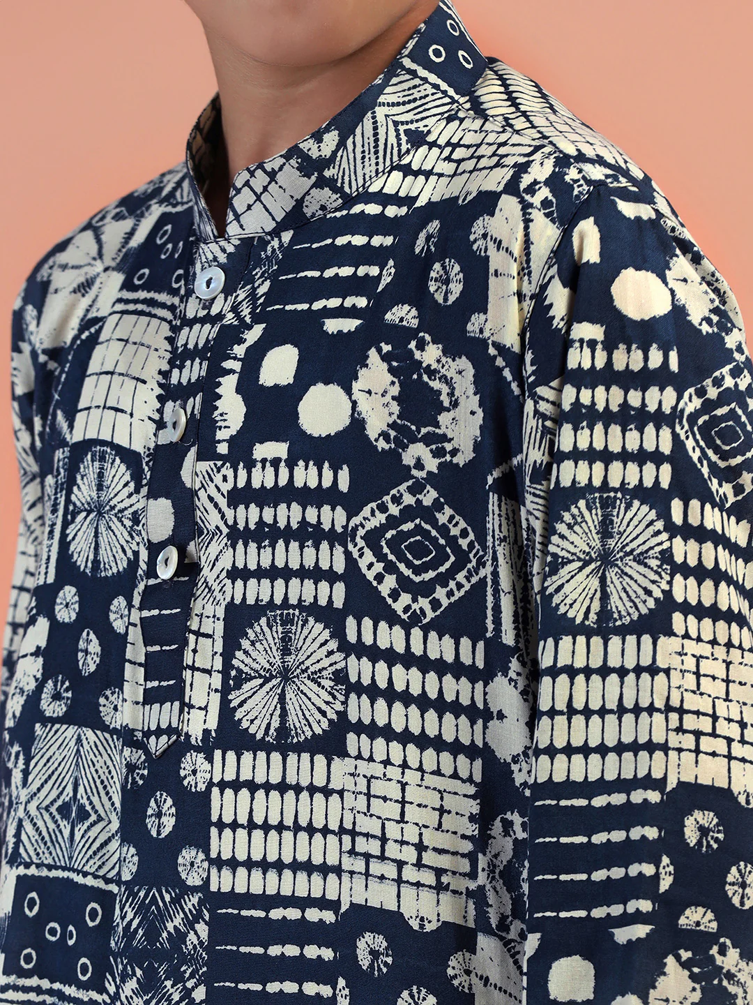 Navy Blue Block Print Kids Kurta Set - Image 5