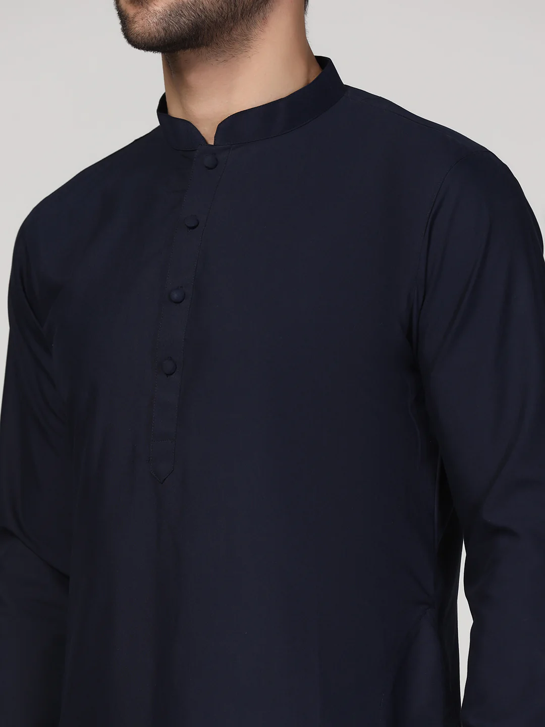 Navy Blue Cotton Blend Solid Plain Kurta - Image 5