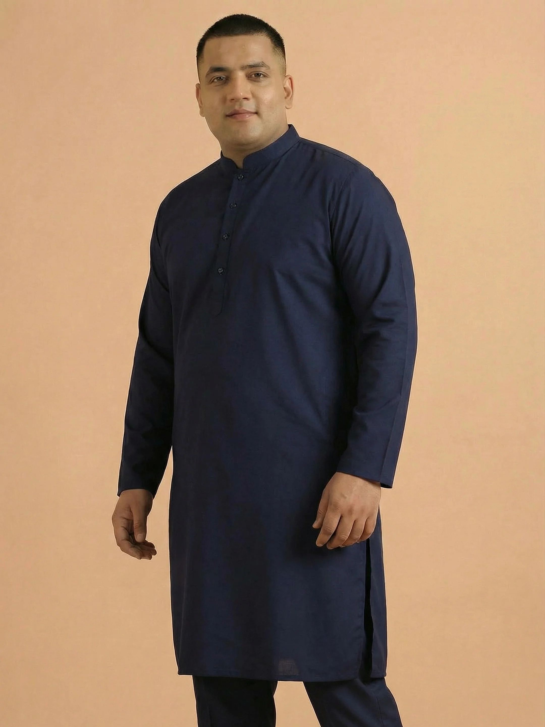 Navy Blue Cotton Plain Kurta - Image 4