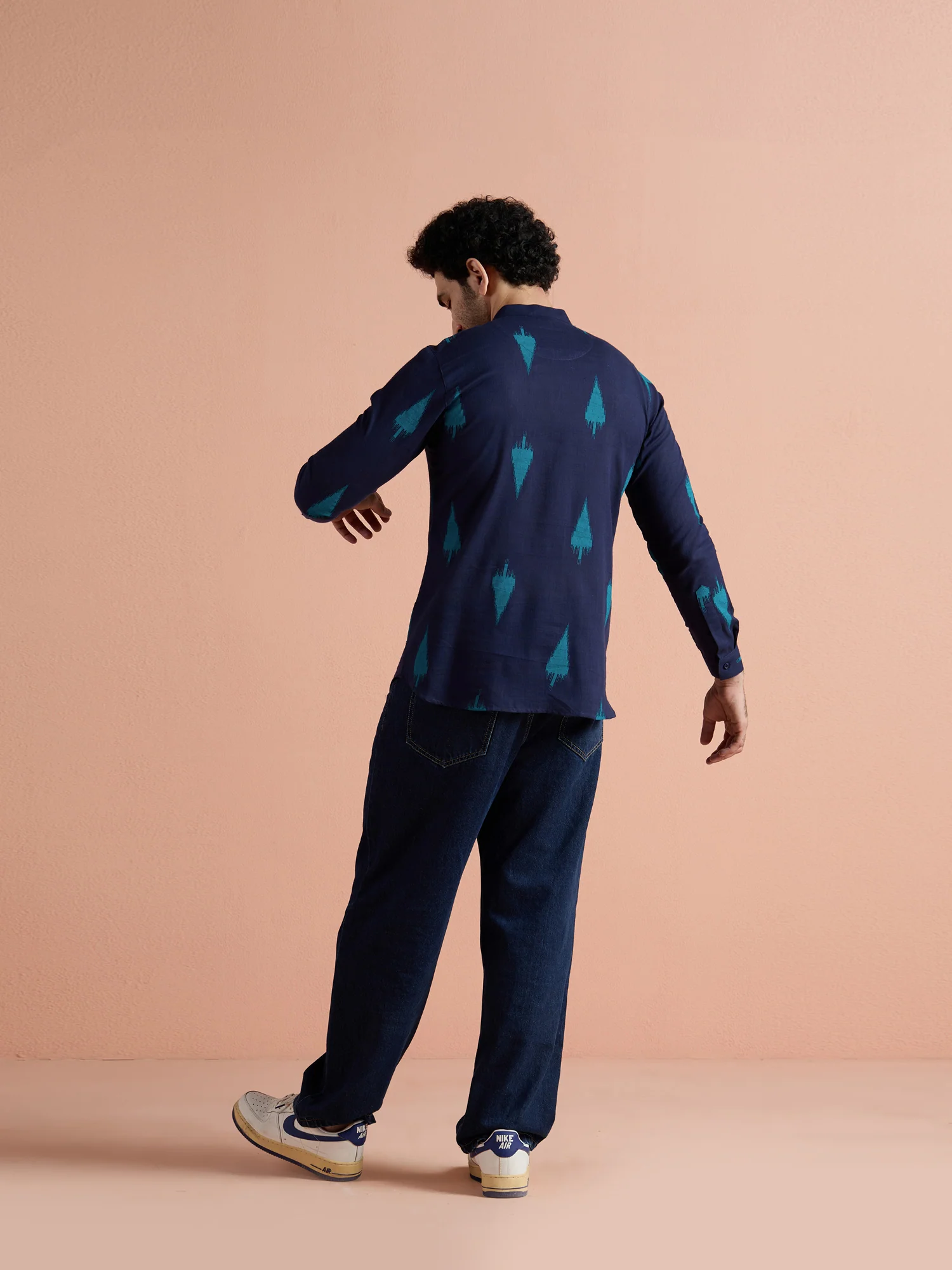 Navy Blue Cotton Printed Short Kurta - Image 4