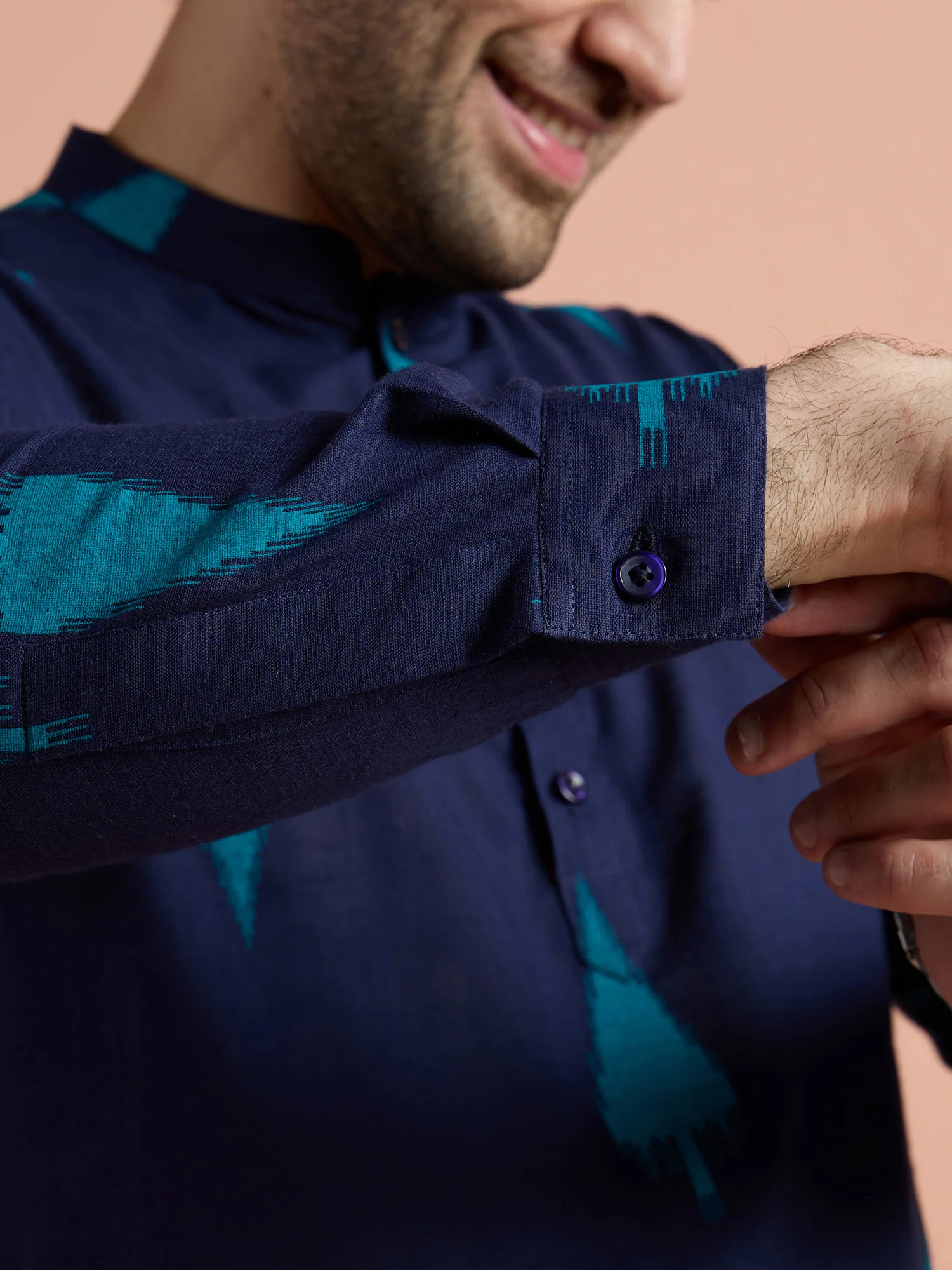 Navy Blue Cotton Printed Short Kurta - Image 5
