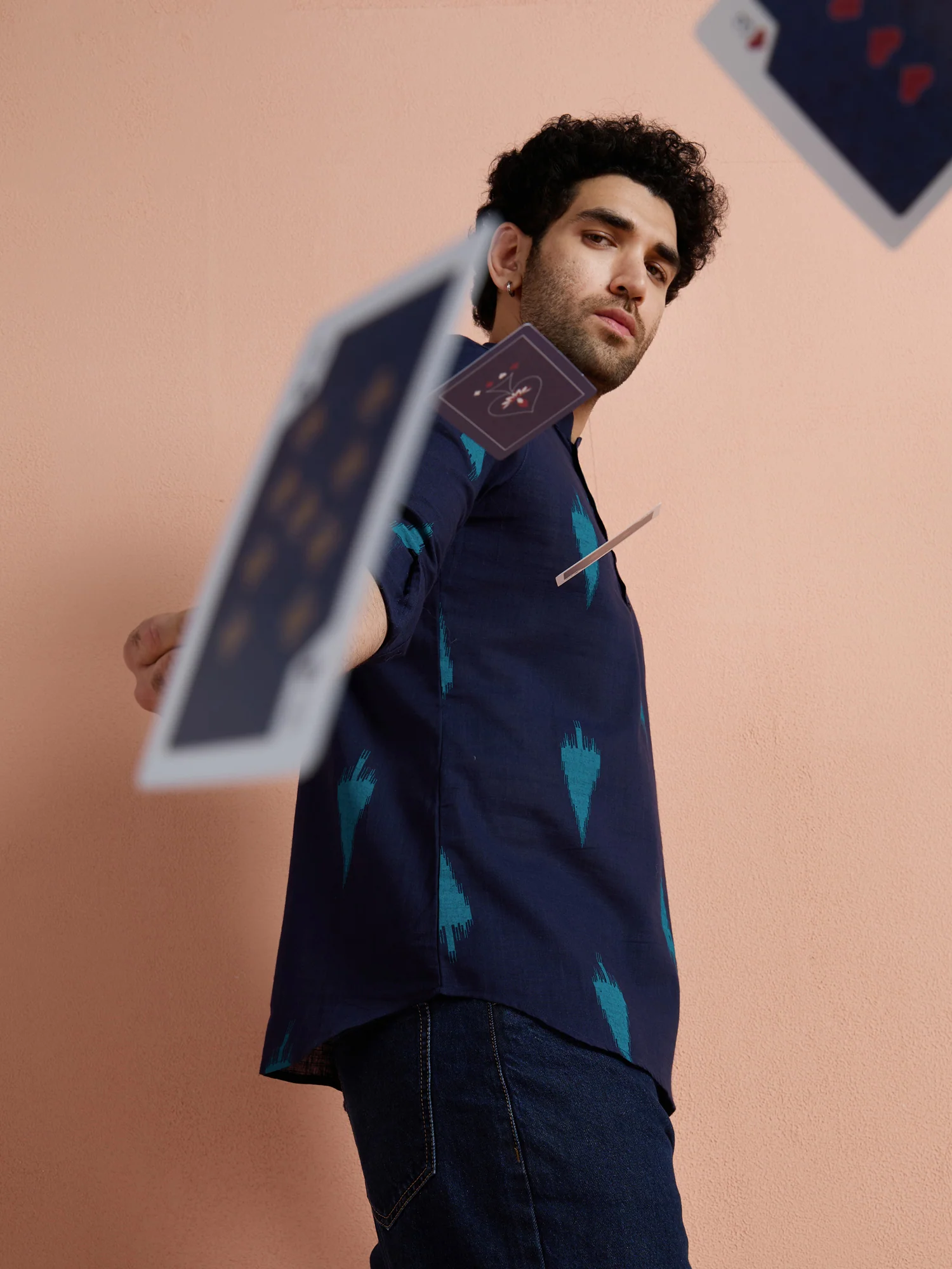 Navy Blue Cotton Printed Short Kurta - Image 7
