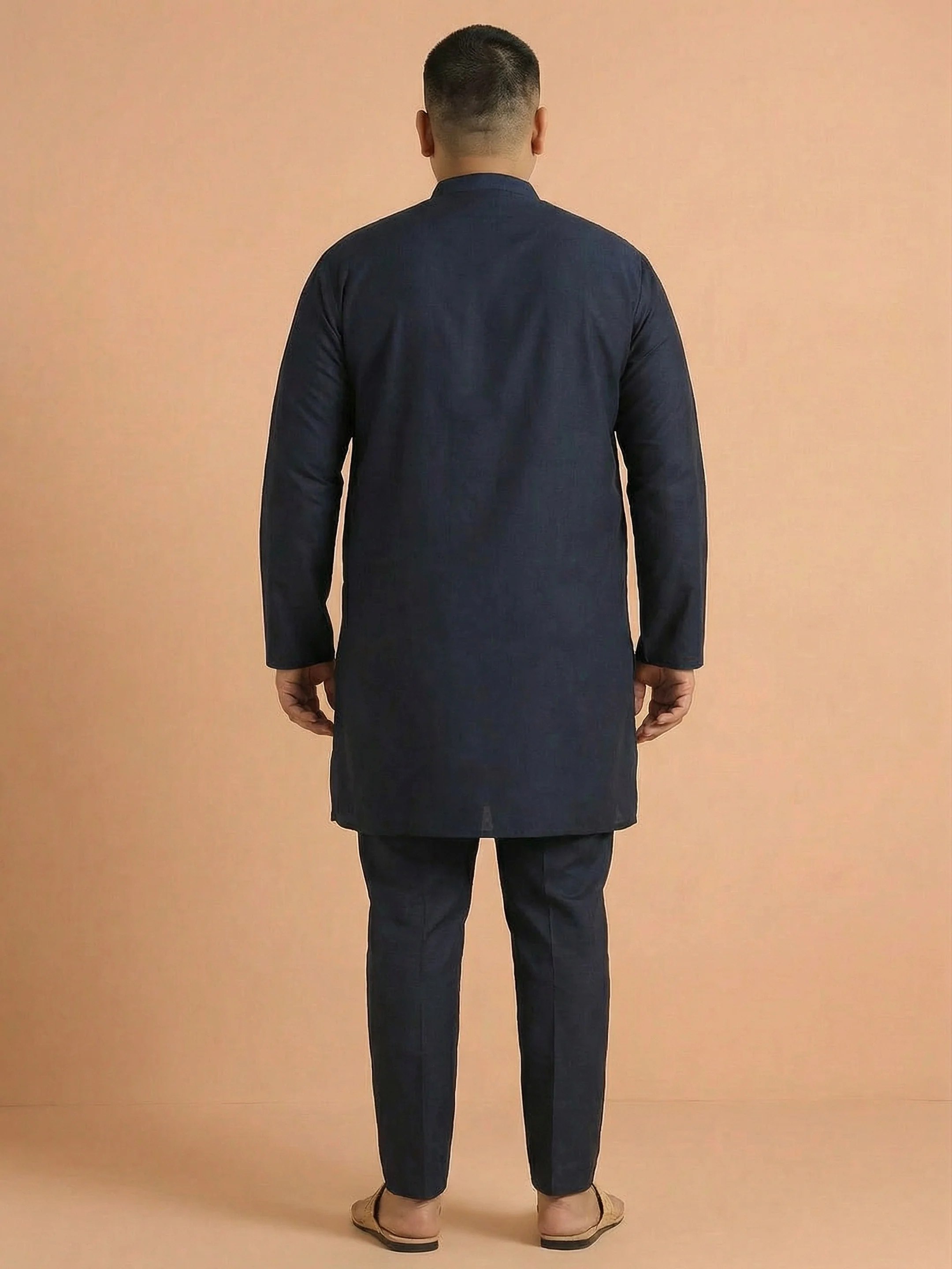 Navy Blue Cotton Silk Mid Kurta - Image 2