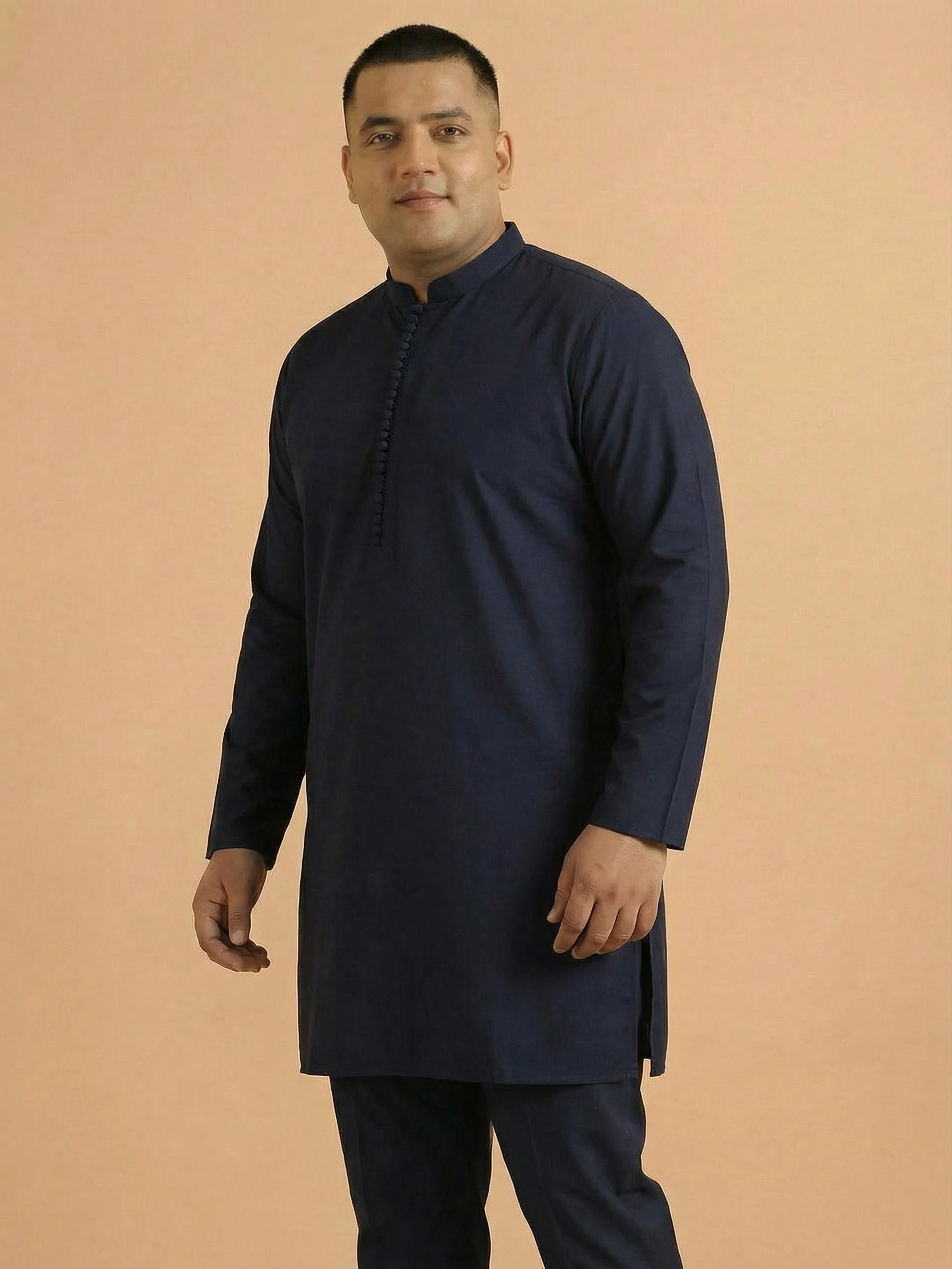 Navy Blue Cotton Silk Mid Kurta - Image 4