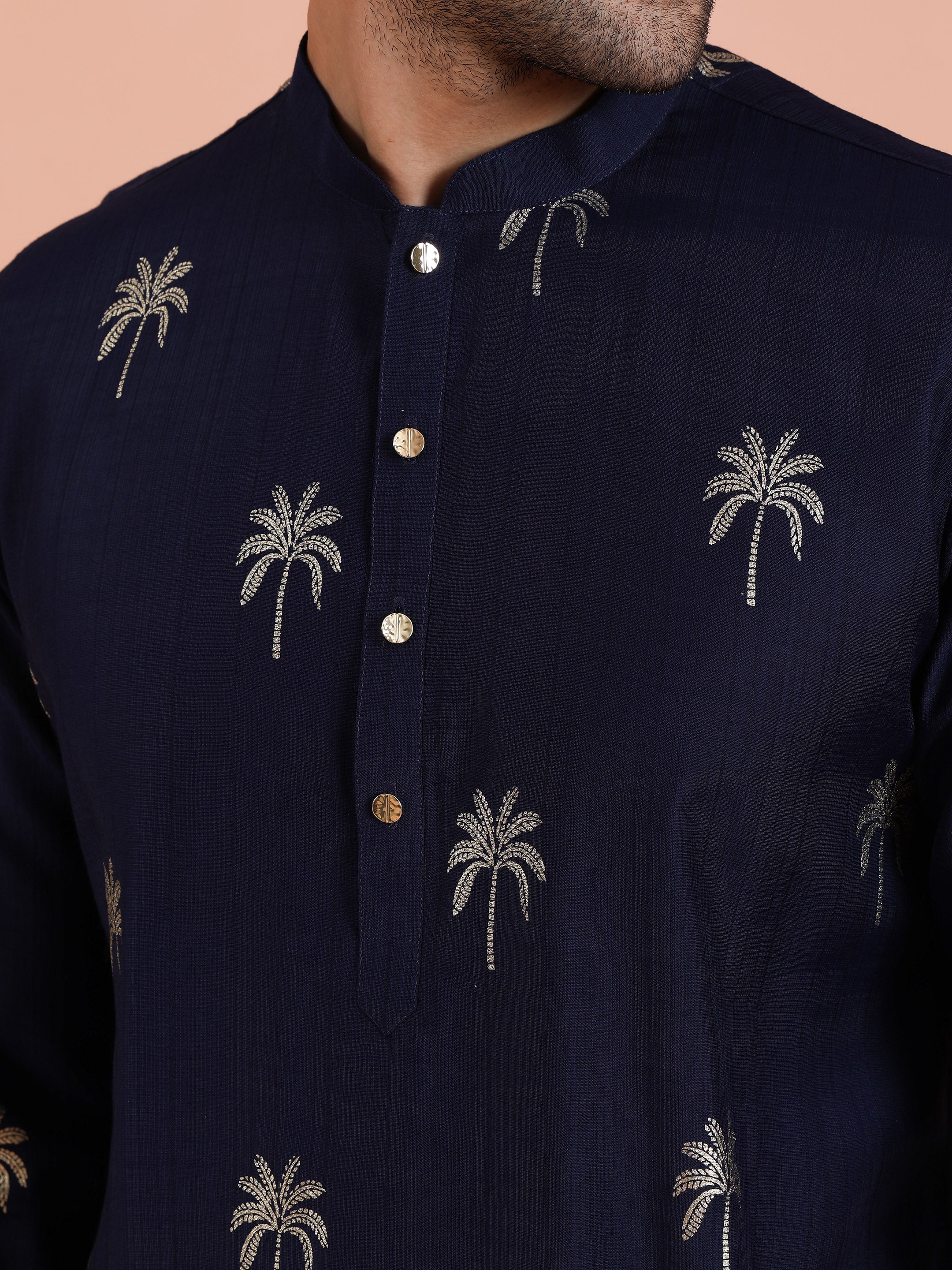 Navy Blue Printed Kurta Trouser Set - Image 5