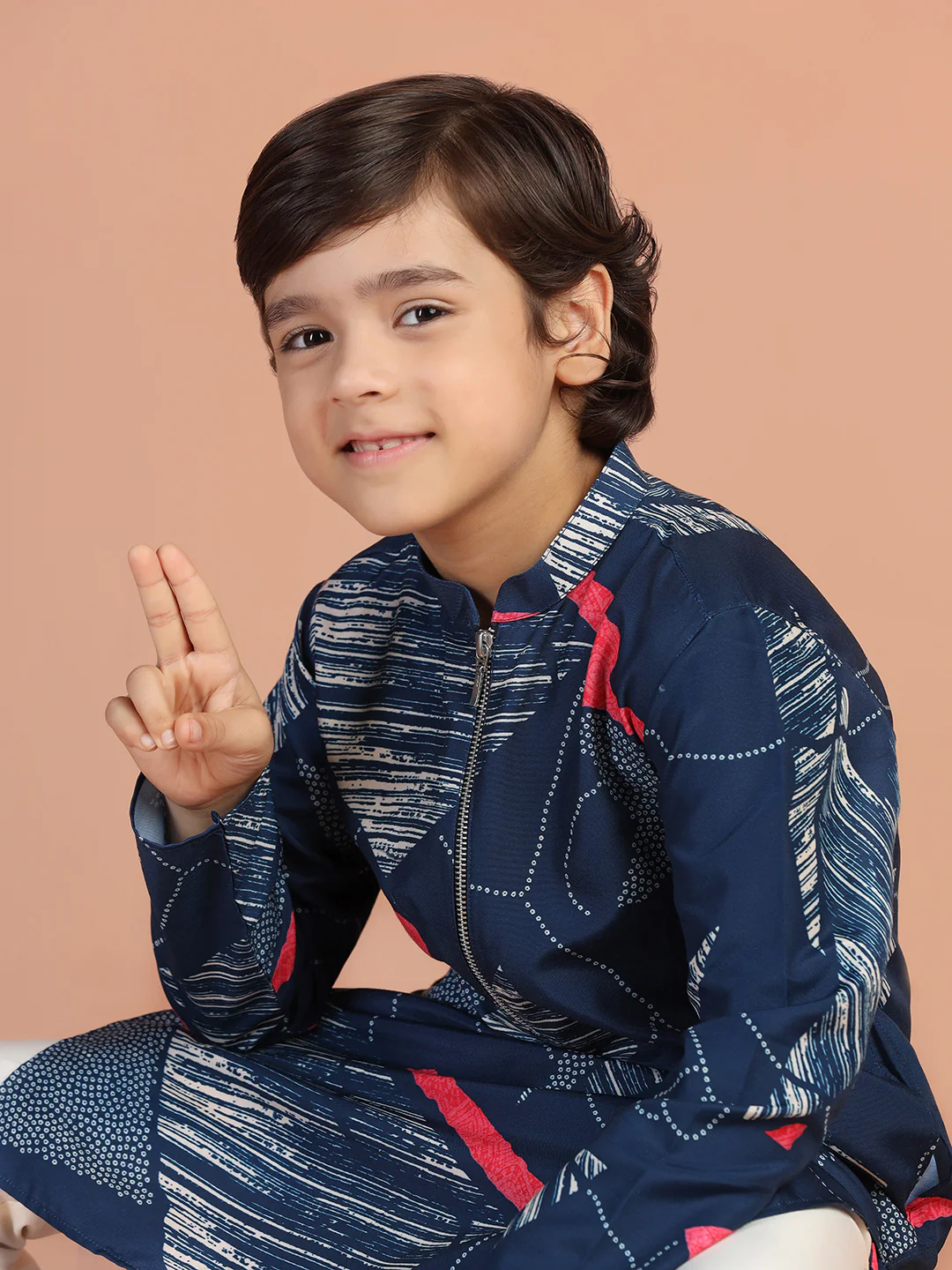 Navy Blue Geometric Printed Kurta - Image 8