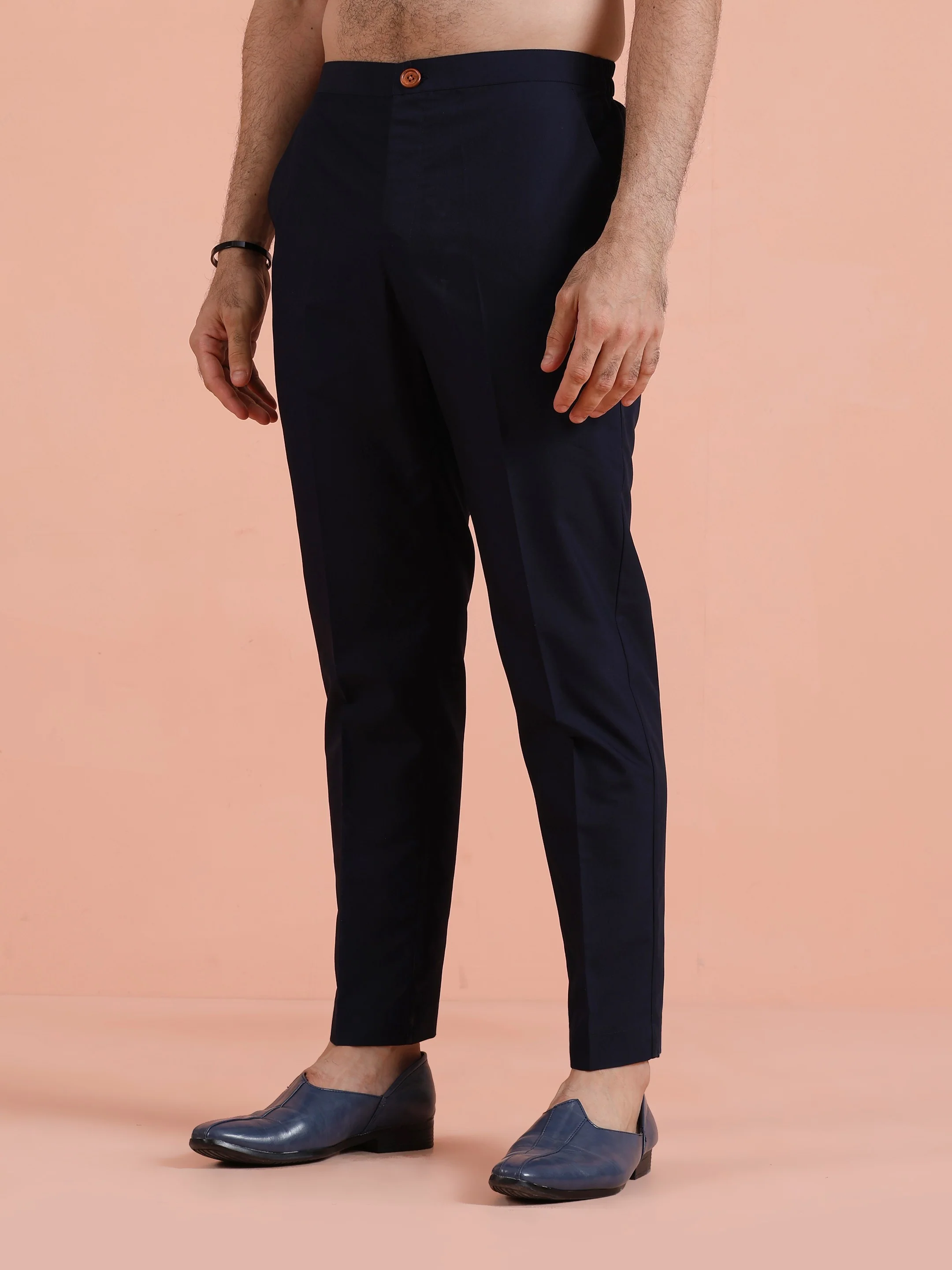 Navy Blue Jacquard Silk Blend Kurta Jacket Set - Image 6
