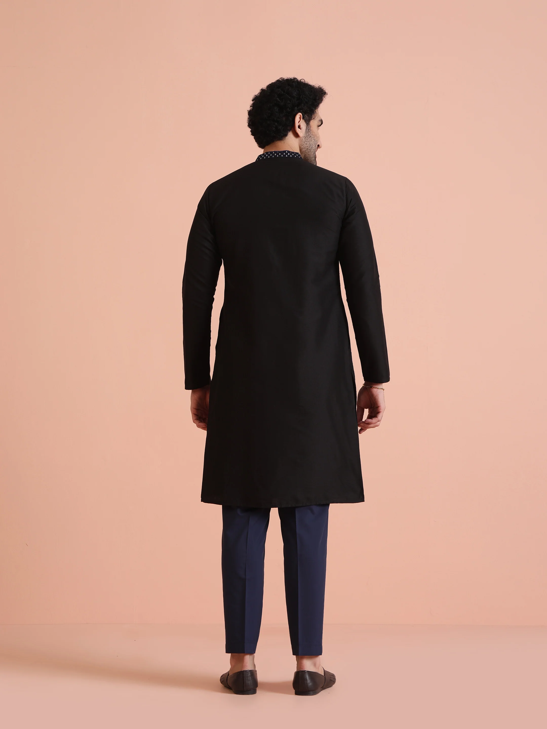 Navy Blue Poly Silk Embellished Kurta - Image 4