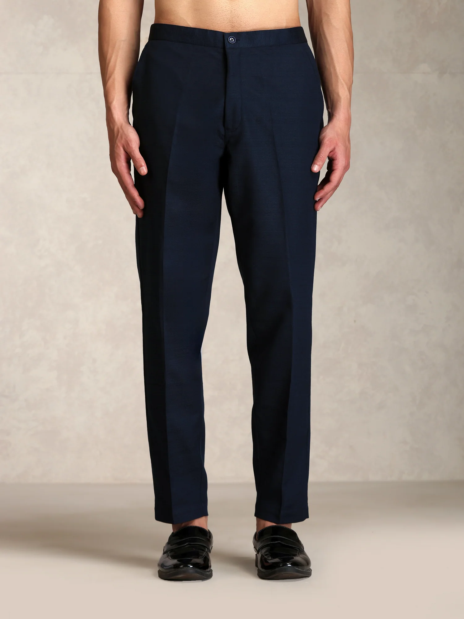 Navy Blue Poly Viscose Solid Bandhgala Trouser Set - Image 6