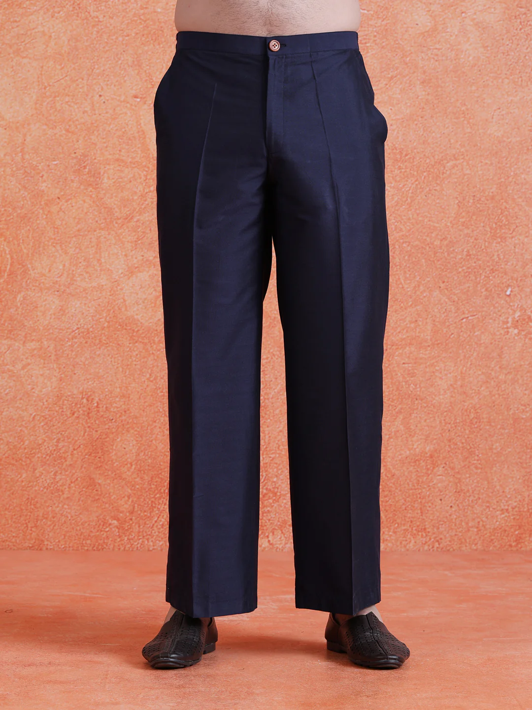 Navy Blue Polyrayon Gold Print Kurta Wide Leg Trouser Set - Image 6