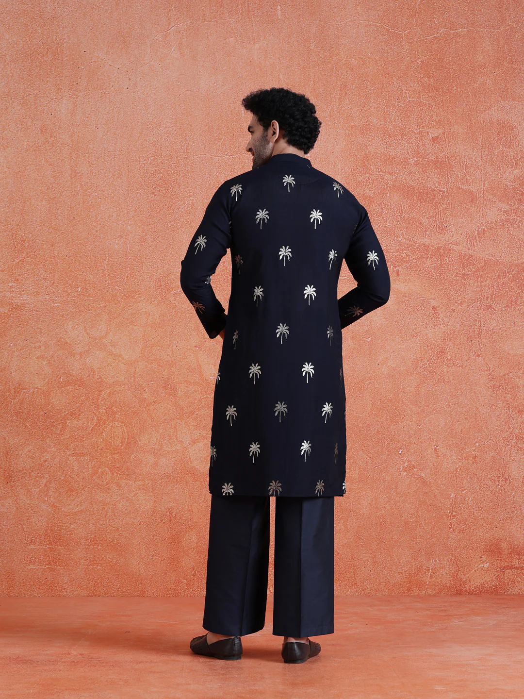 Navy Blue Polyrayon Gold Printed Kurta - Image 4