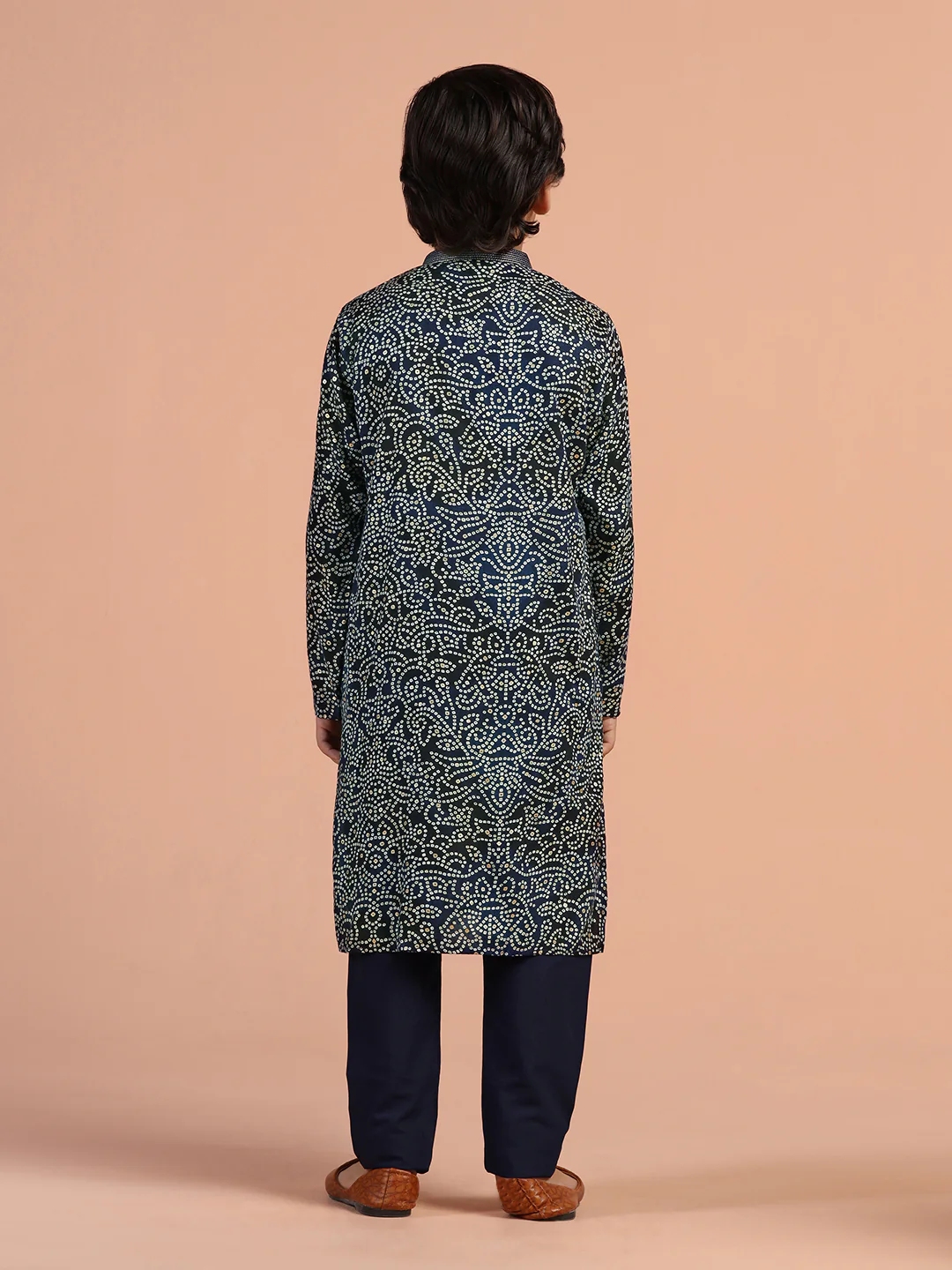 Navy Blue Printed Kids Kurta Set - Image 4
