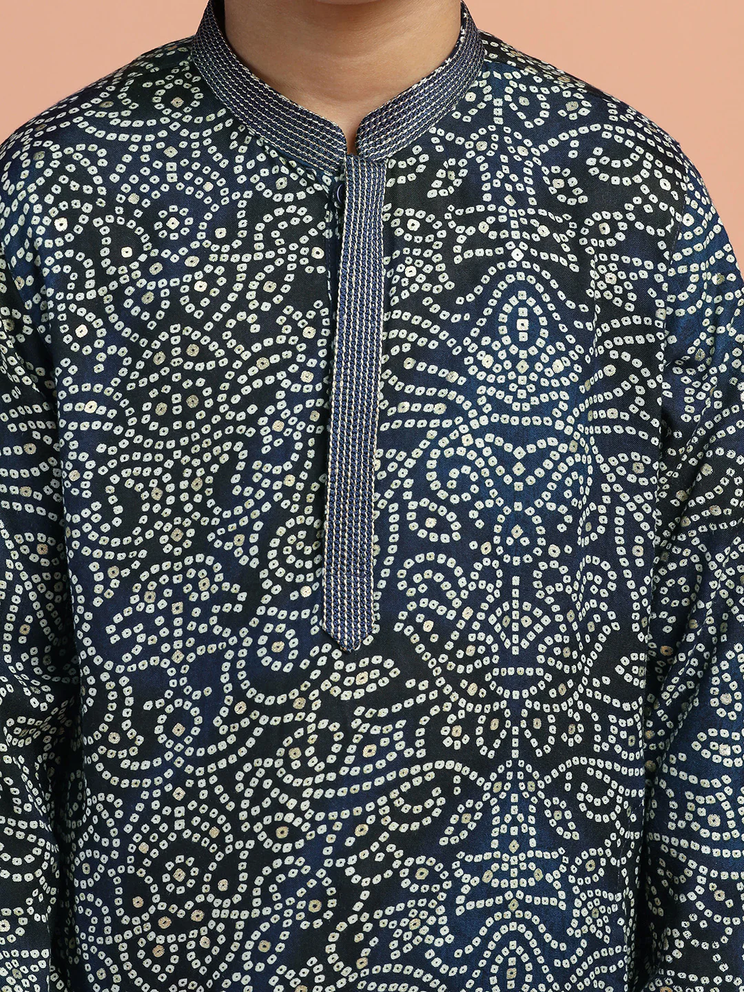 Navy Blue Printed Kids Kurta Set - Image 5