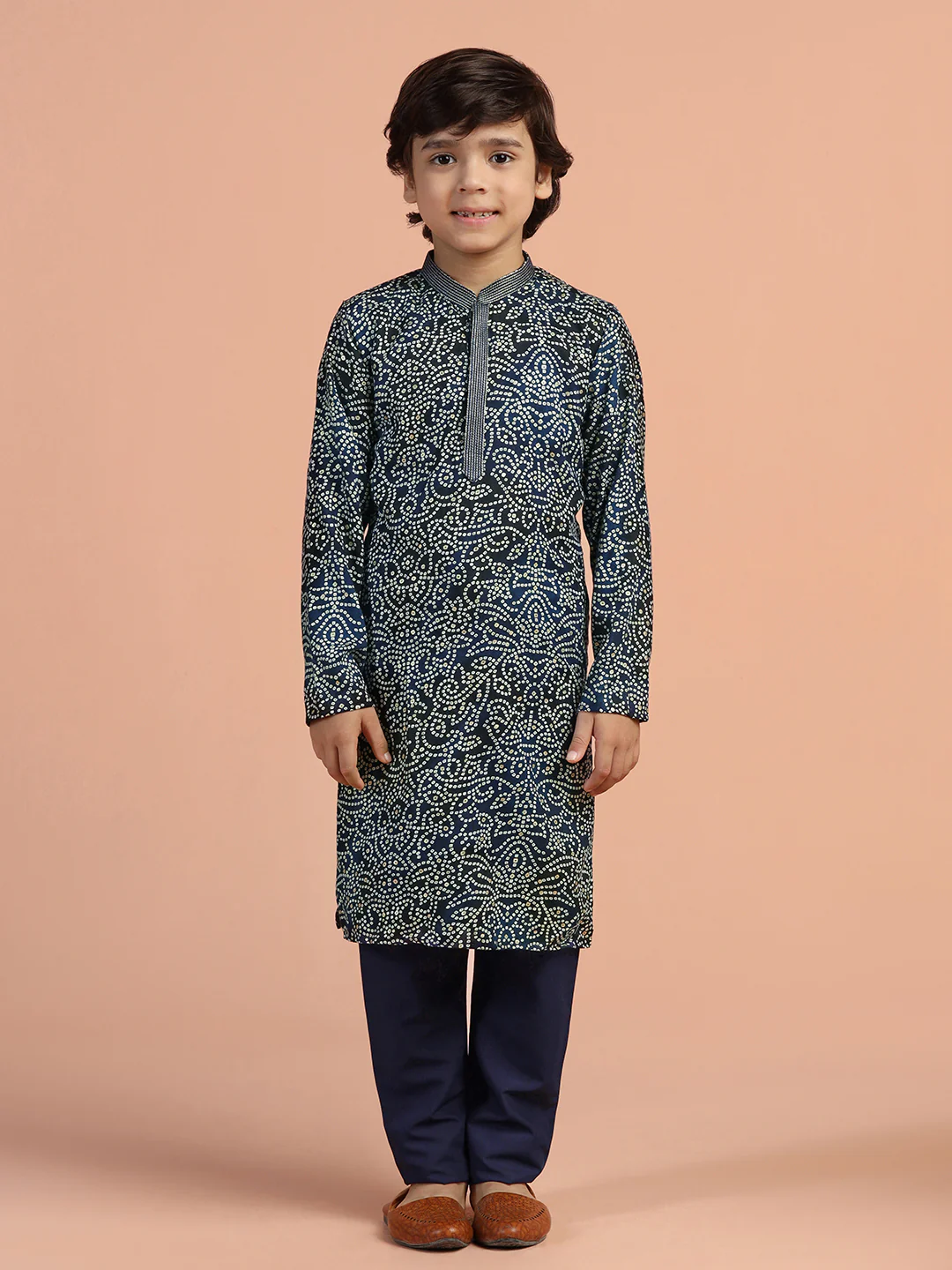 Navy Blue Printed Kids Kurta Set - Image 7