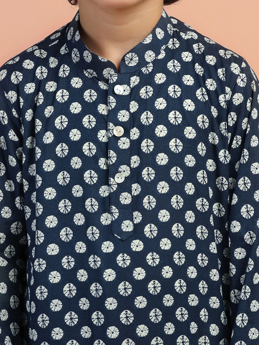 Navy Blue Printed Kids Kurta Set - Image 5