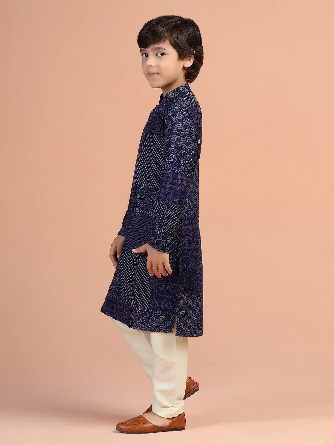 Navy Blue Printed Kurta - Image 2