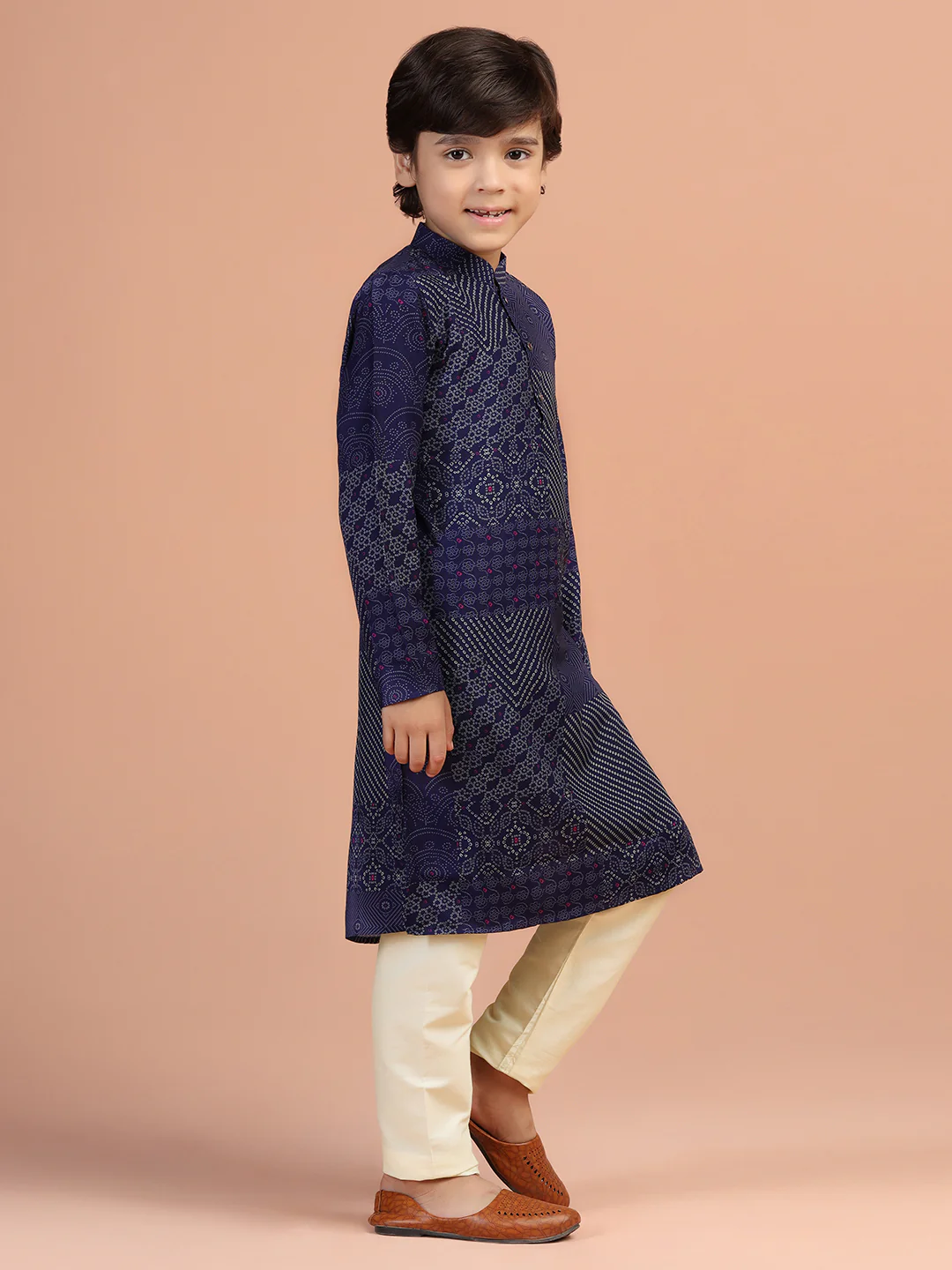 Navy Blue Printed Kurta - Image 3