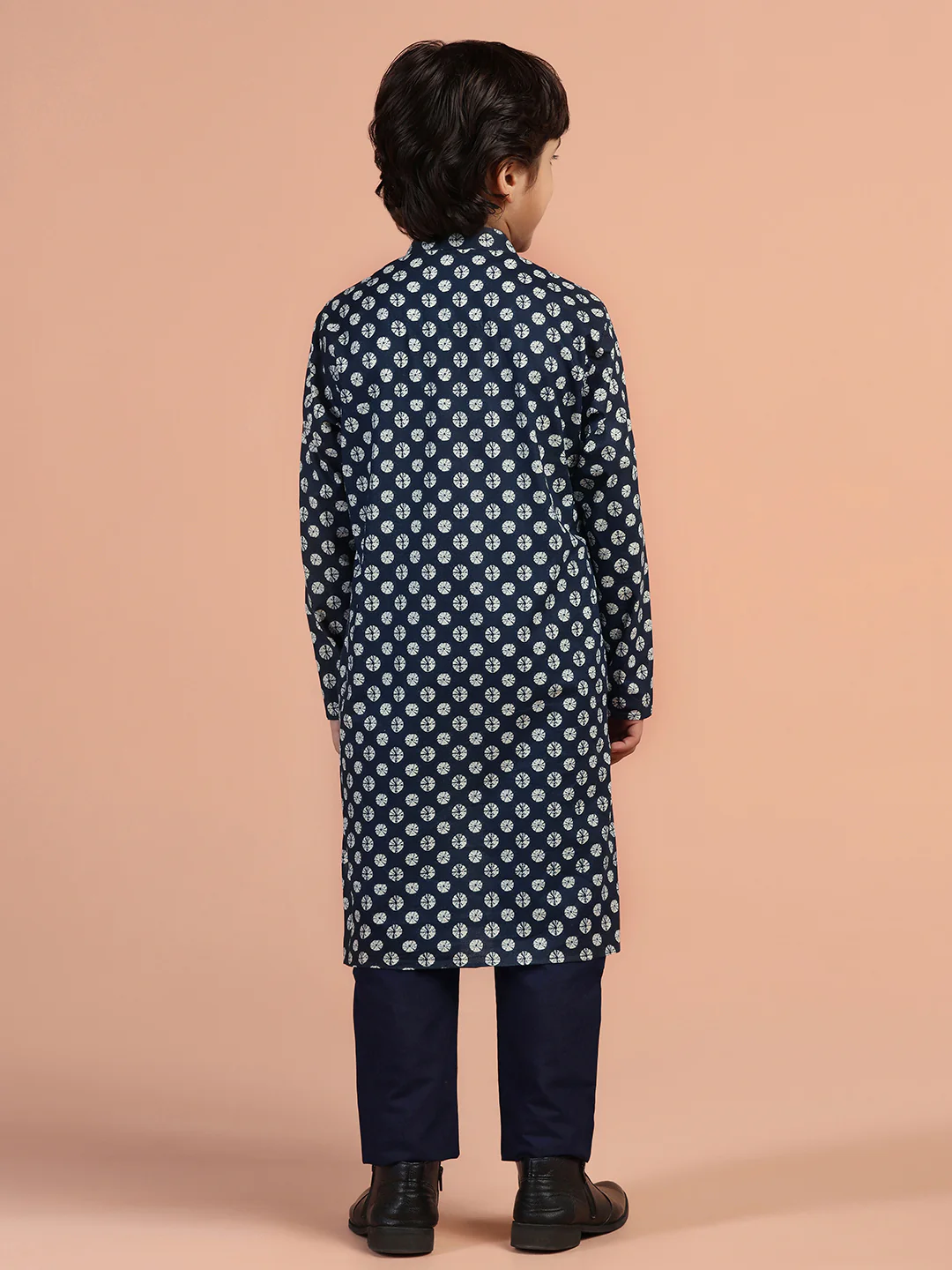 Navy Blue Printed Kurta - Image 4