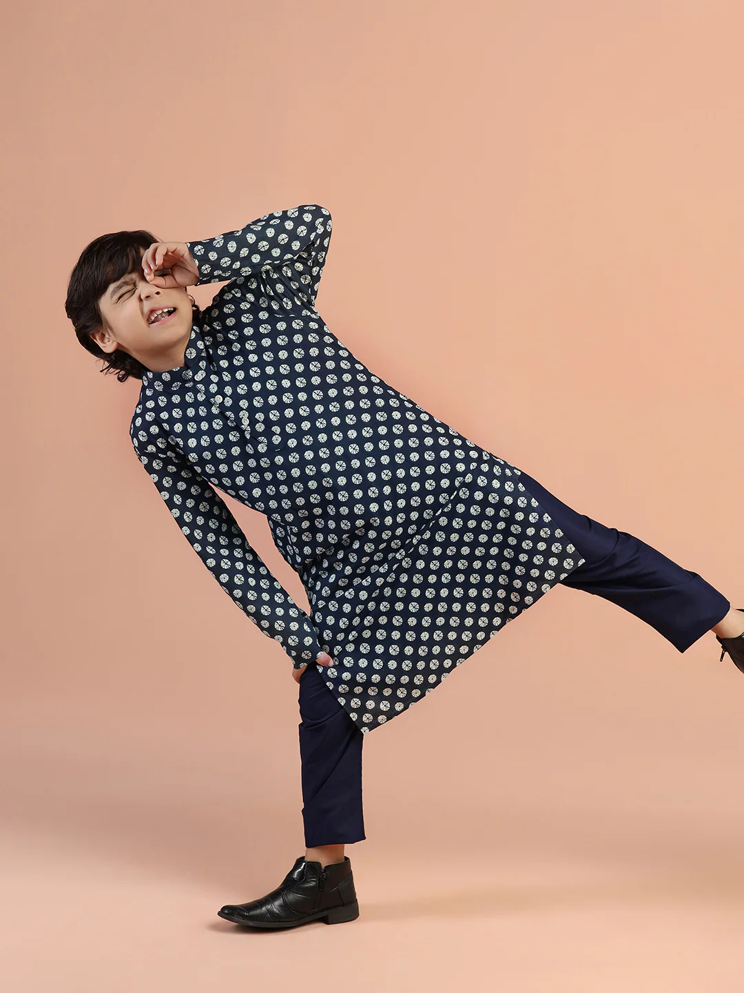 Navy Blue Printed Kurta - Image 6