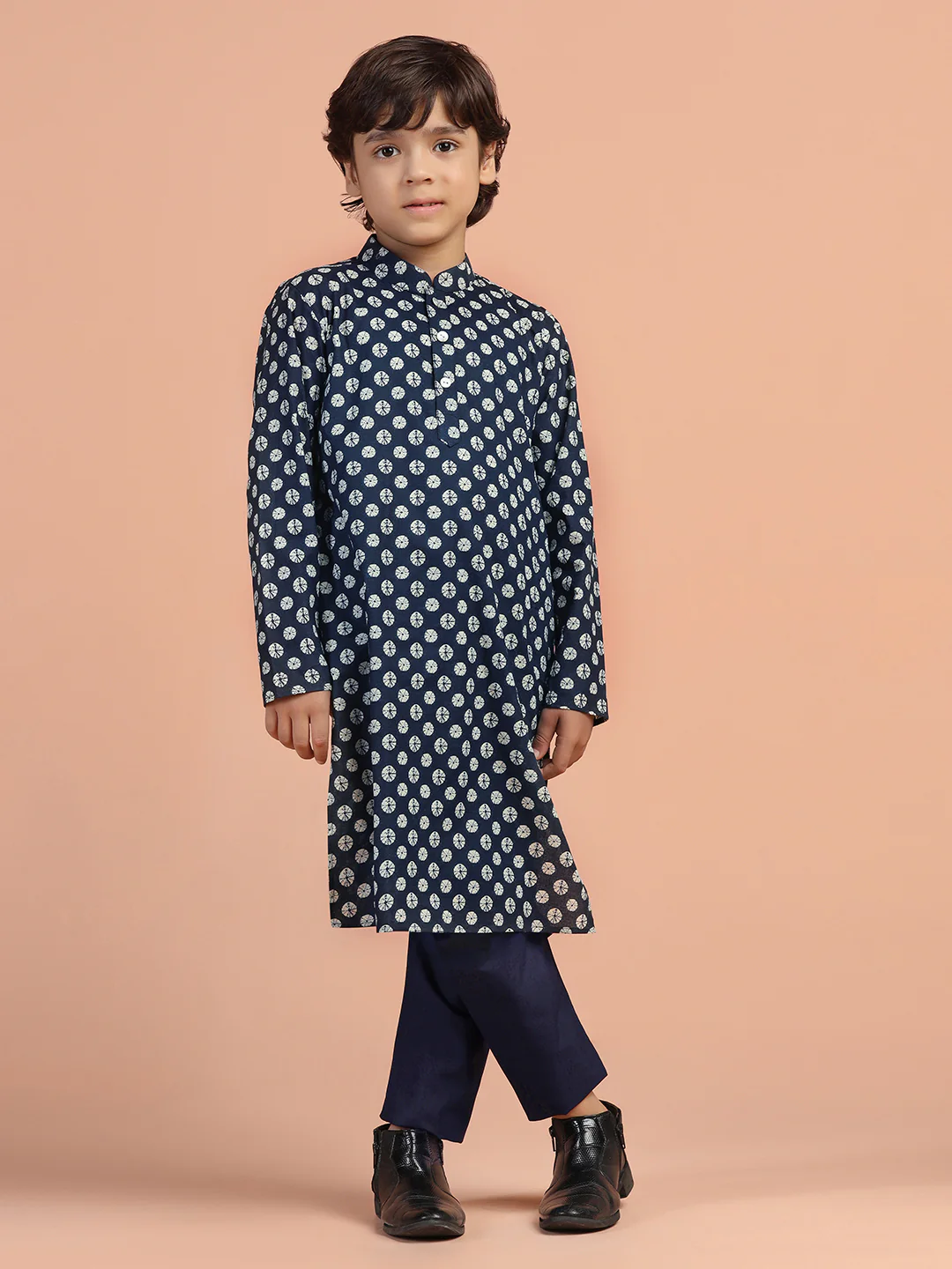 Navy Blue Printed Kurta - Image 7