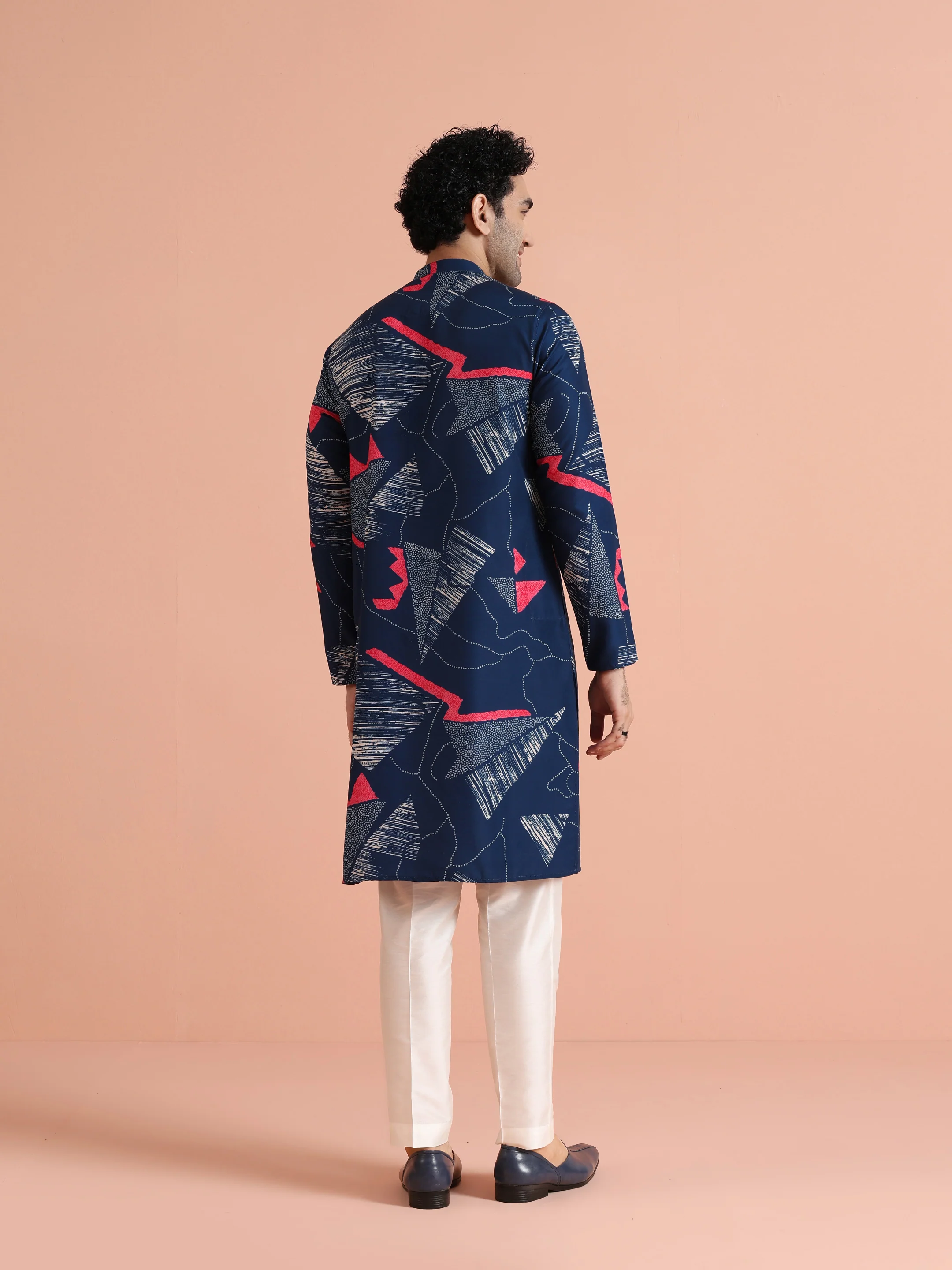 Navy Blue Printed Kurta Trouser Set - Image 5