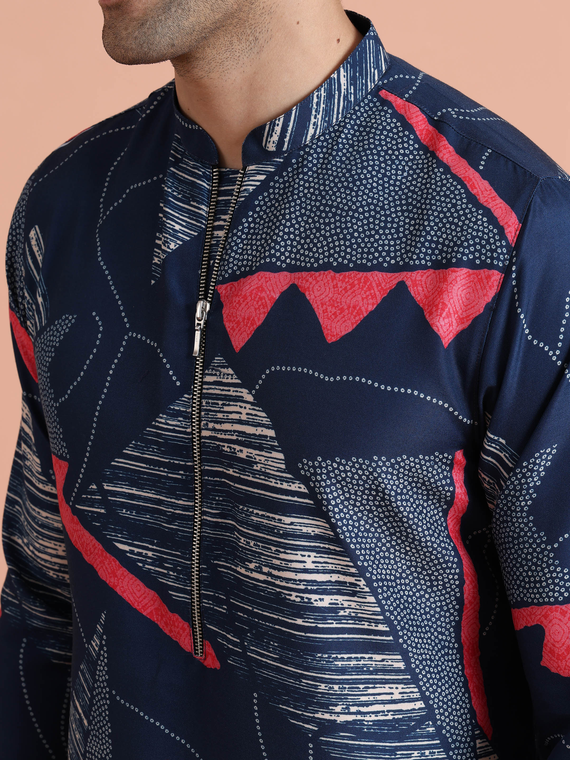 Navy Blue Printed Kurta Trouser Set - Image 7