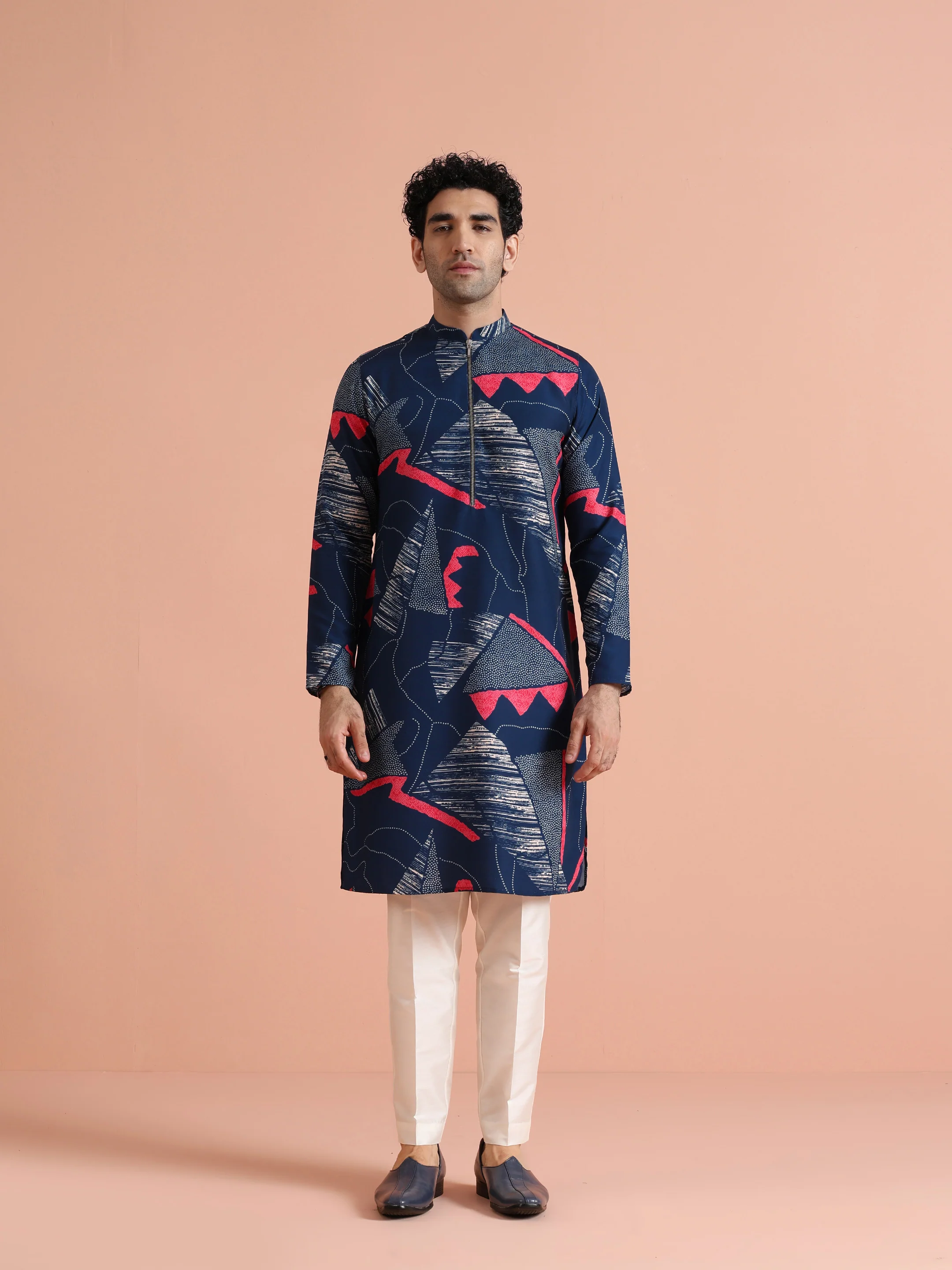 Navy Blue Printed Kurta Trouser Set - Image 8