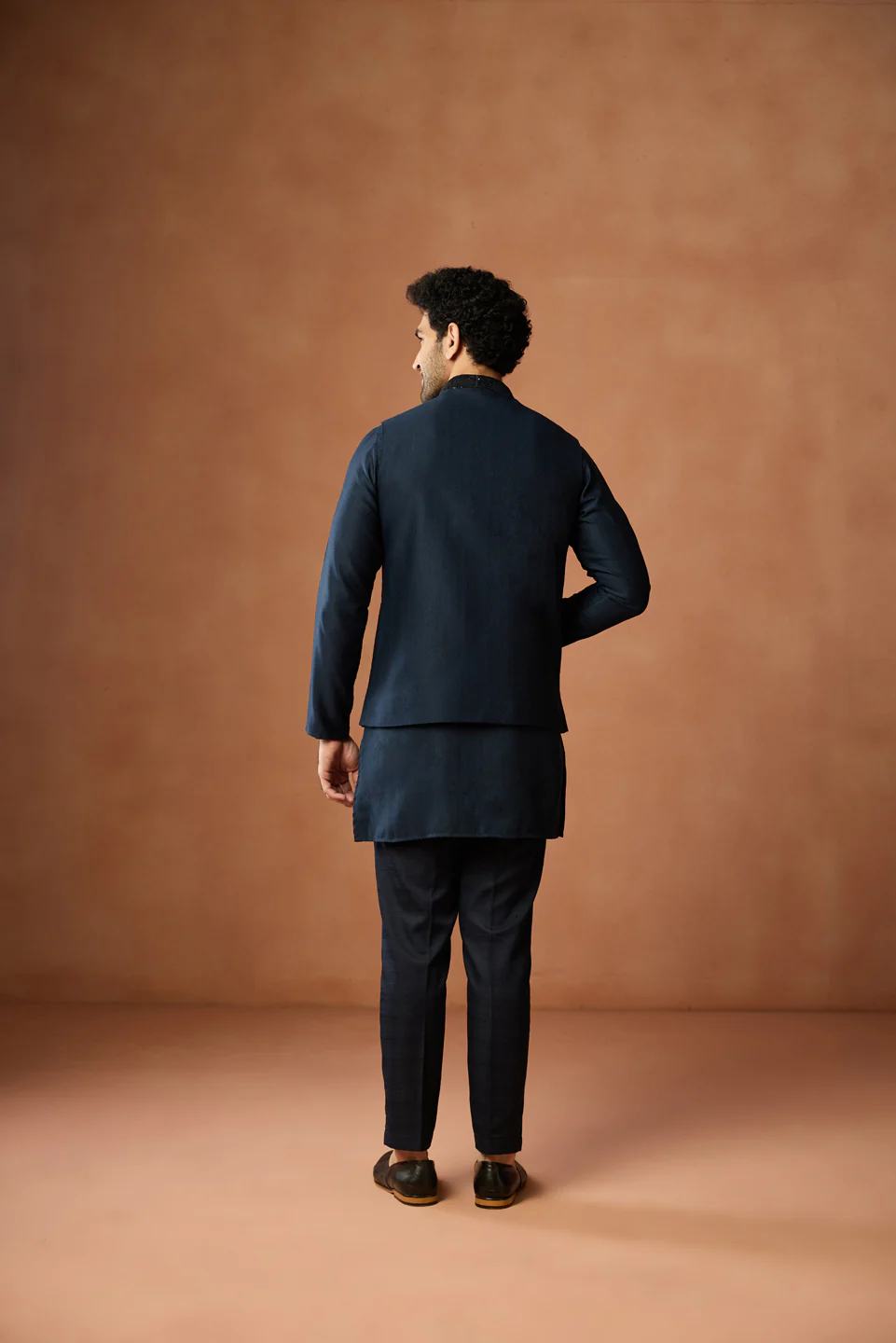 Navy Blue Sequin Embroidered Jacket Kurta Set - Image 4