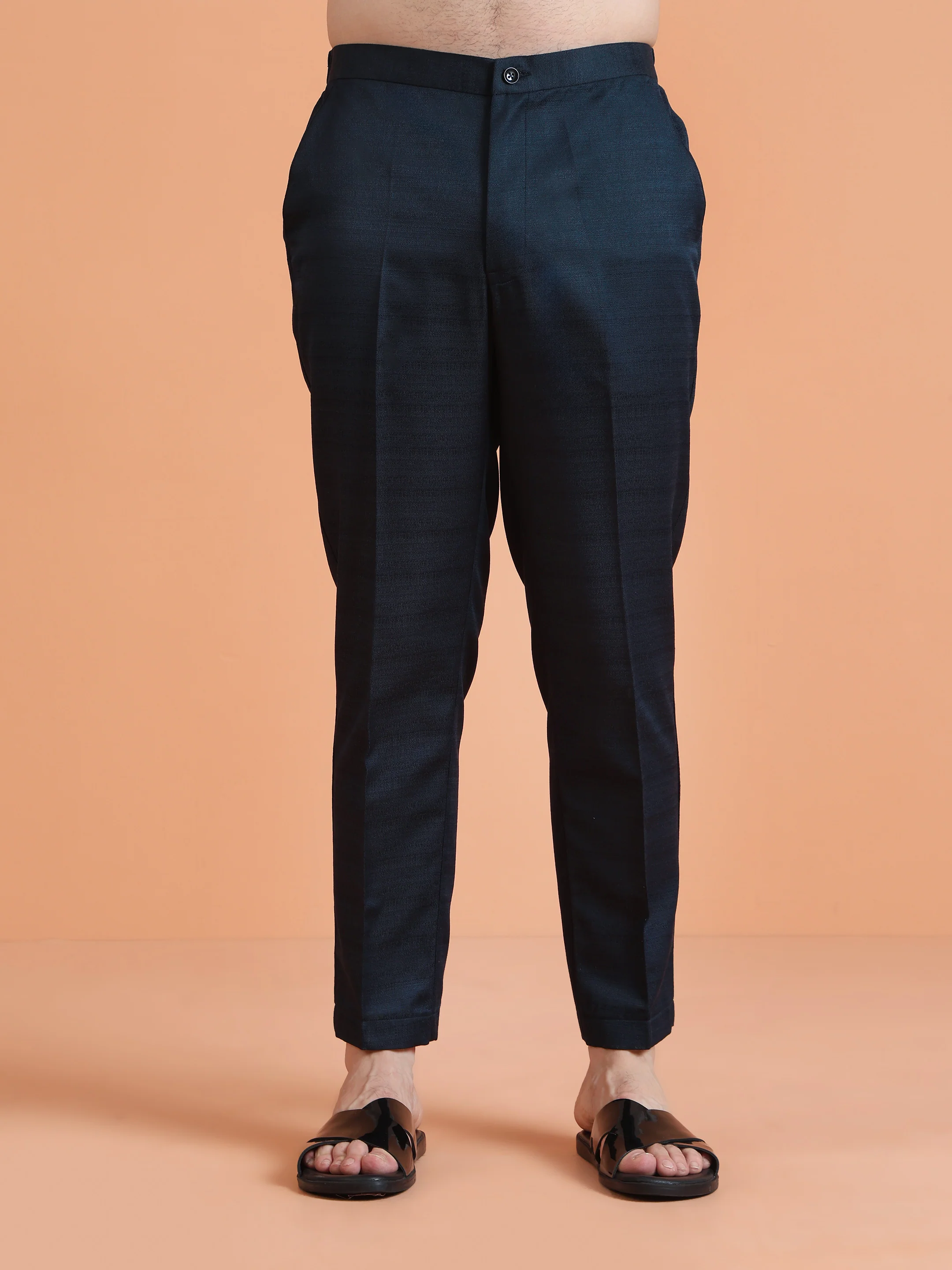 Navy Blue Silk Blend Kurta & Trouser Set - Image 6