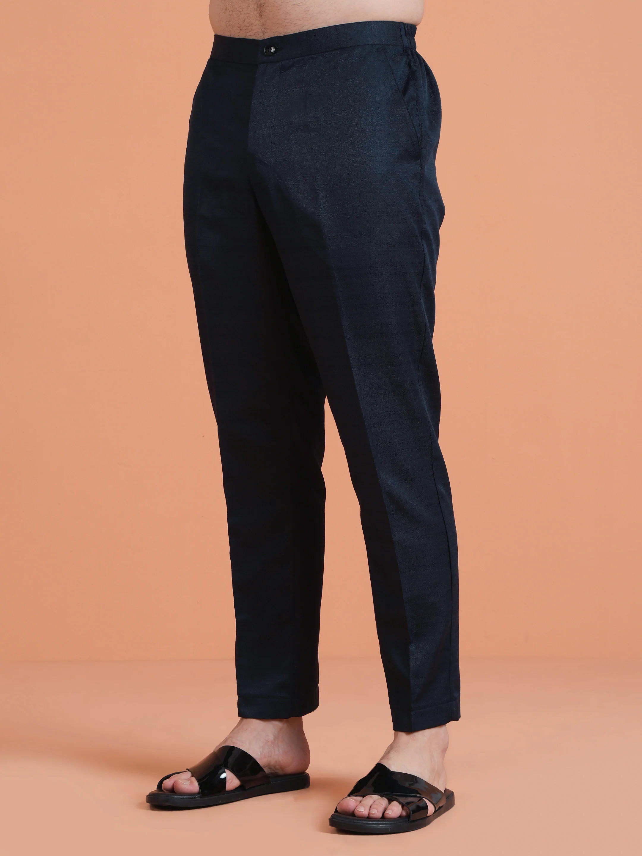 Navy Blue Silk Blend Solid Trouser - Image 2