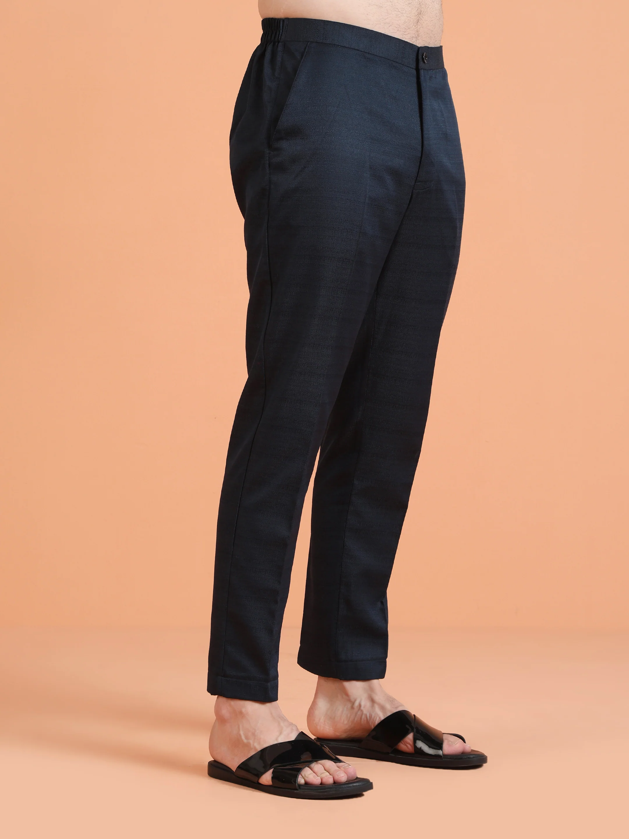 Navy Blue Silk Blend Solid Trouser - Image 3