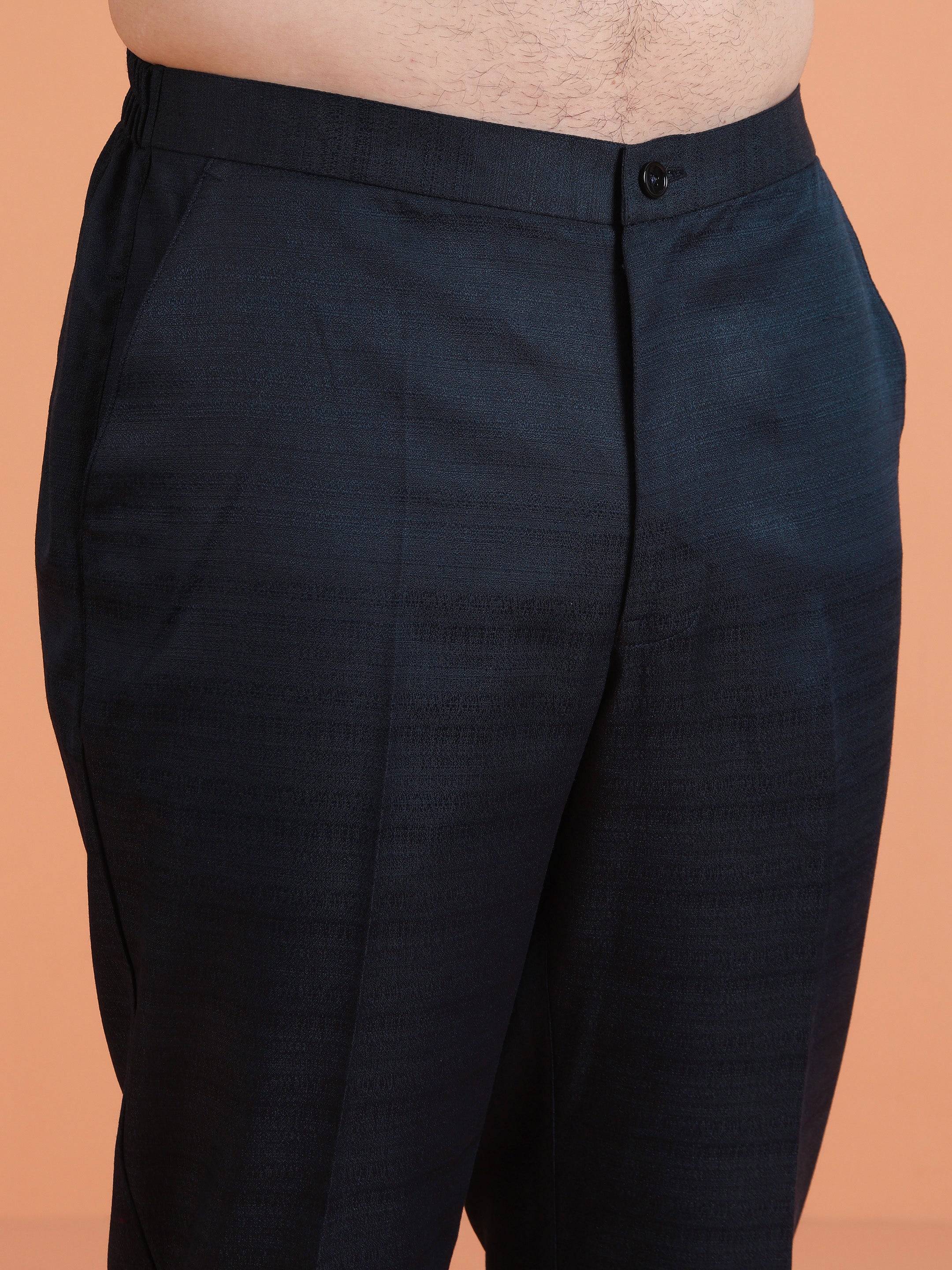 Navy Blue Silk Blend Solid Trouser - Image 5