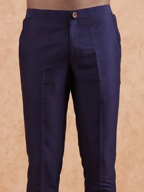 Navy Jacquard Kurta Jacket Set - Image 7