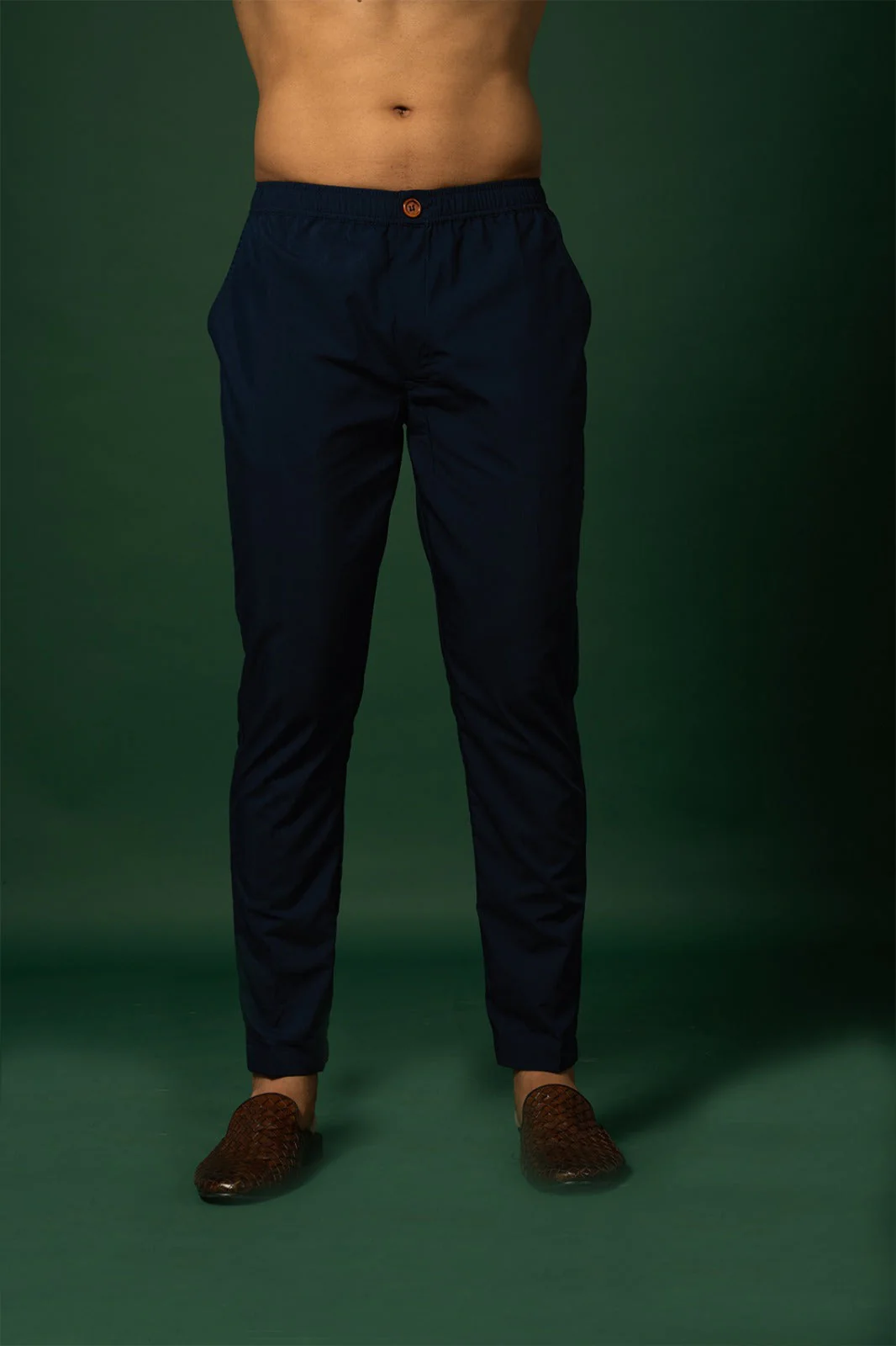 Navy Blue Solid Cotton Blend Trouser - Image 2