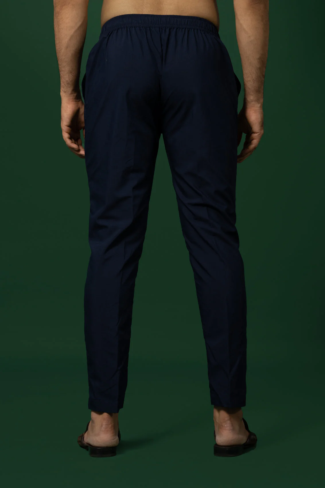 Navy Blue Solid Cotton Blend Trouser - Image 5