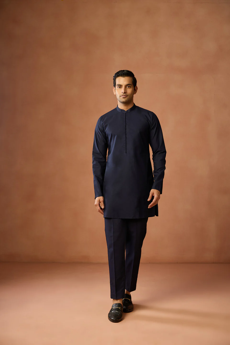 Navy Blue Velvet Jacket Kurta Trouser Set - Image 7