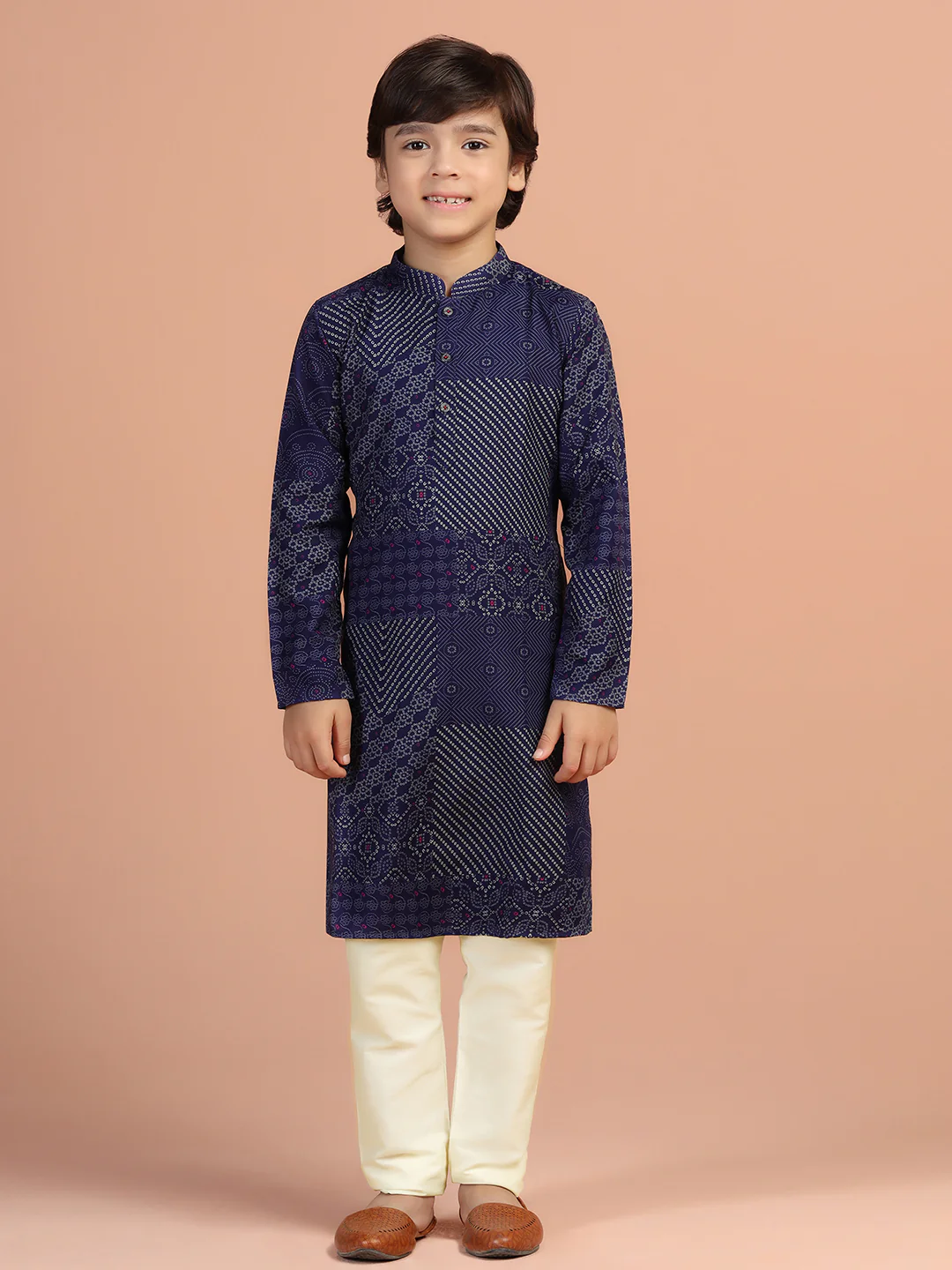 Navy Geometric Print Kids Kurta Set - Image 8
