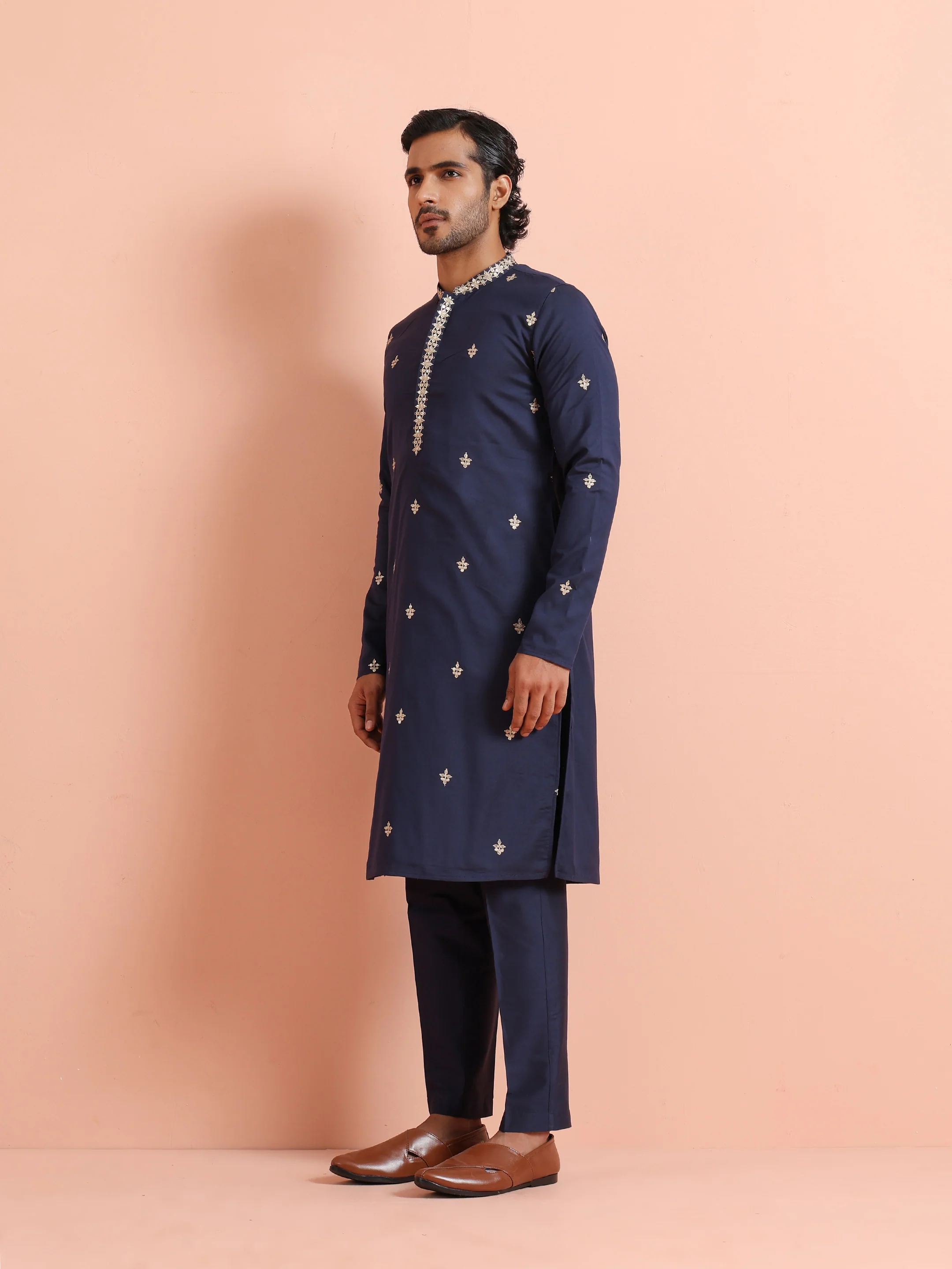 Navy Kurta with Delicate Embroidery - Image 2