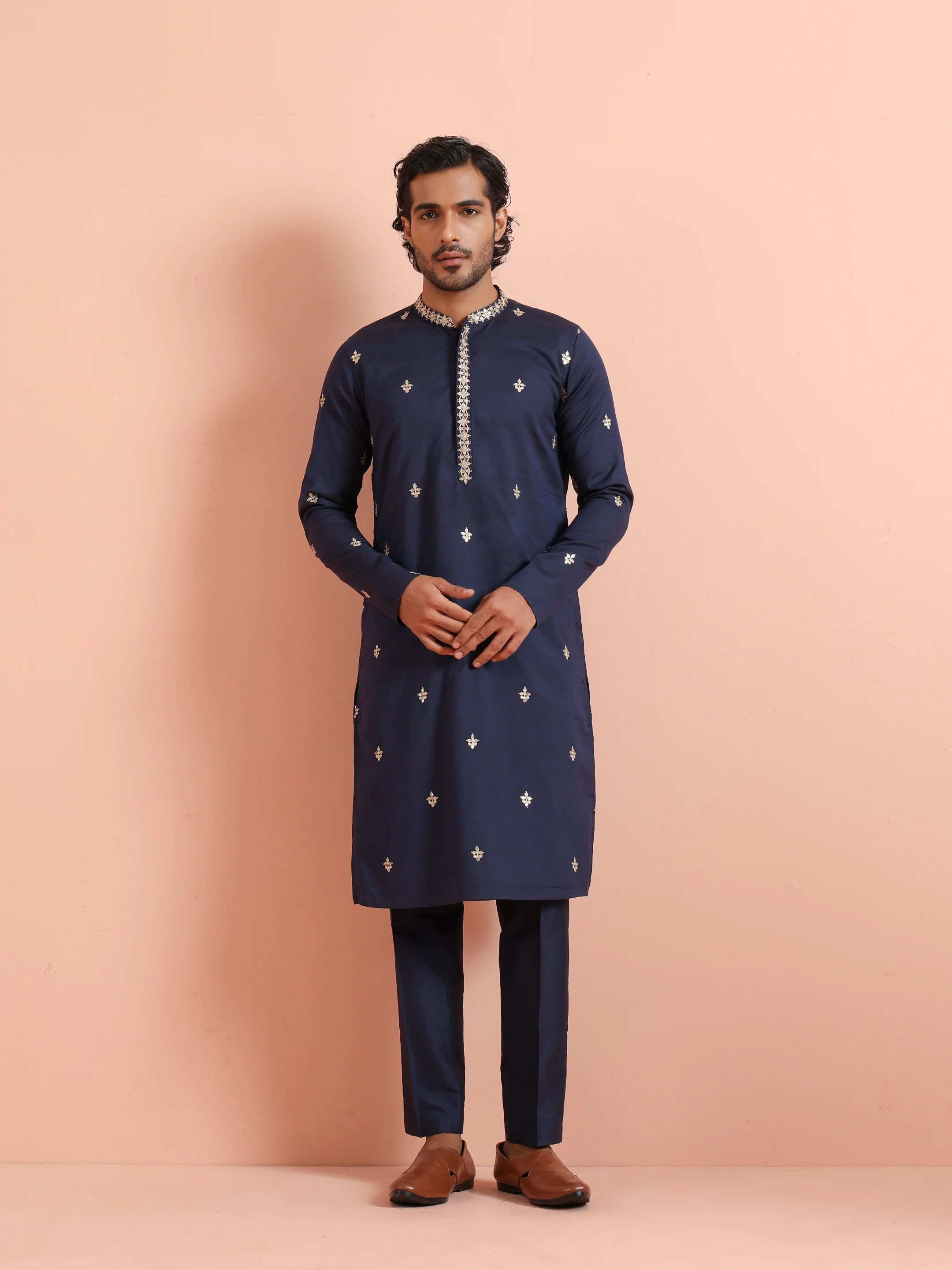 Navy Kurta with Delicate Embroidery - Image 9