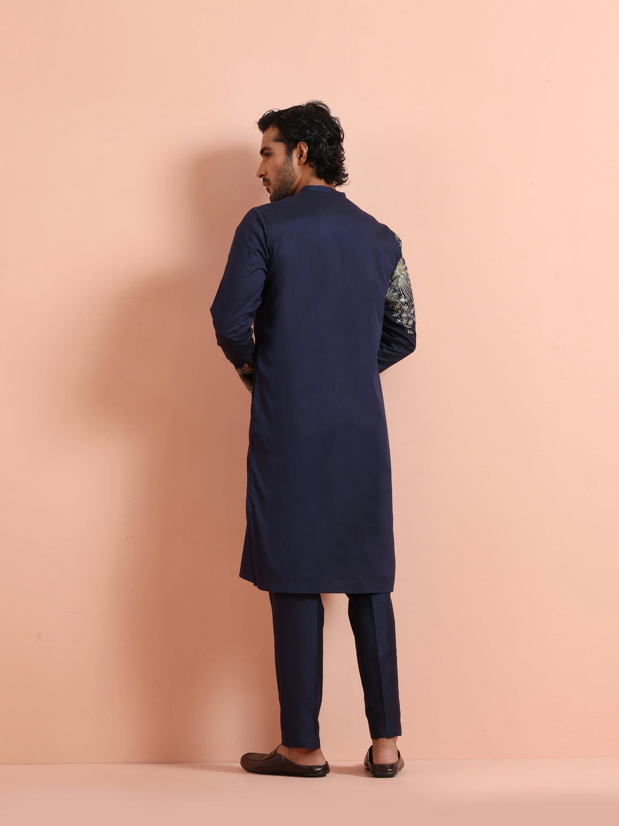 Navy Kurta with Heavy Embroidery - Image 4