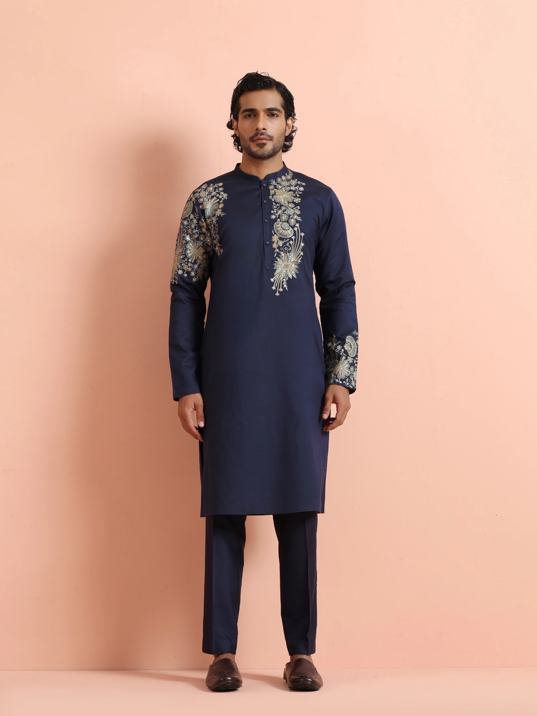 Navy Kurta with Heavy Embroidery - Image 7