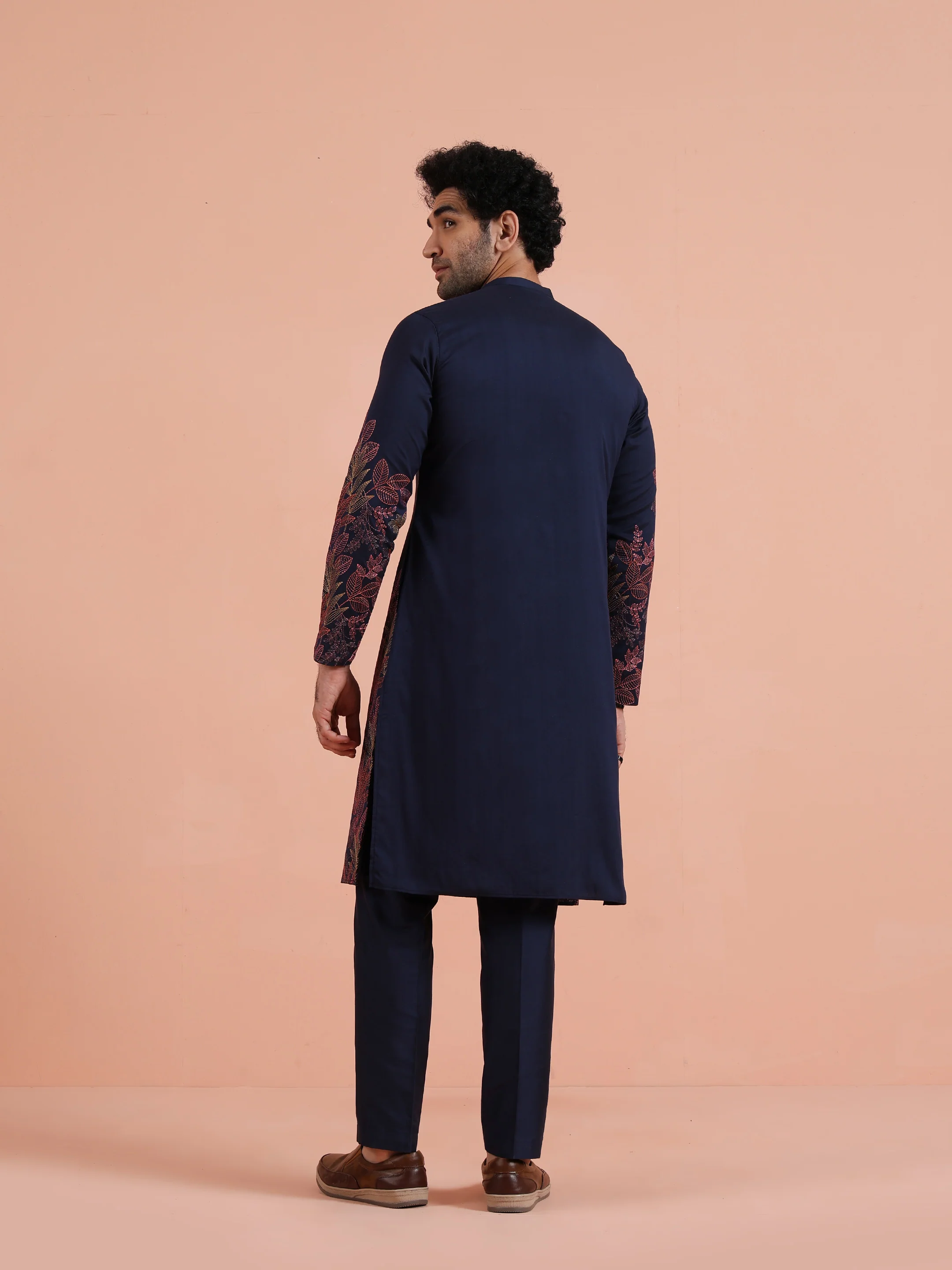 Navy Kurta with Red Embroidery - Image 4