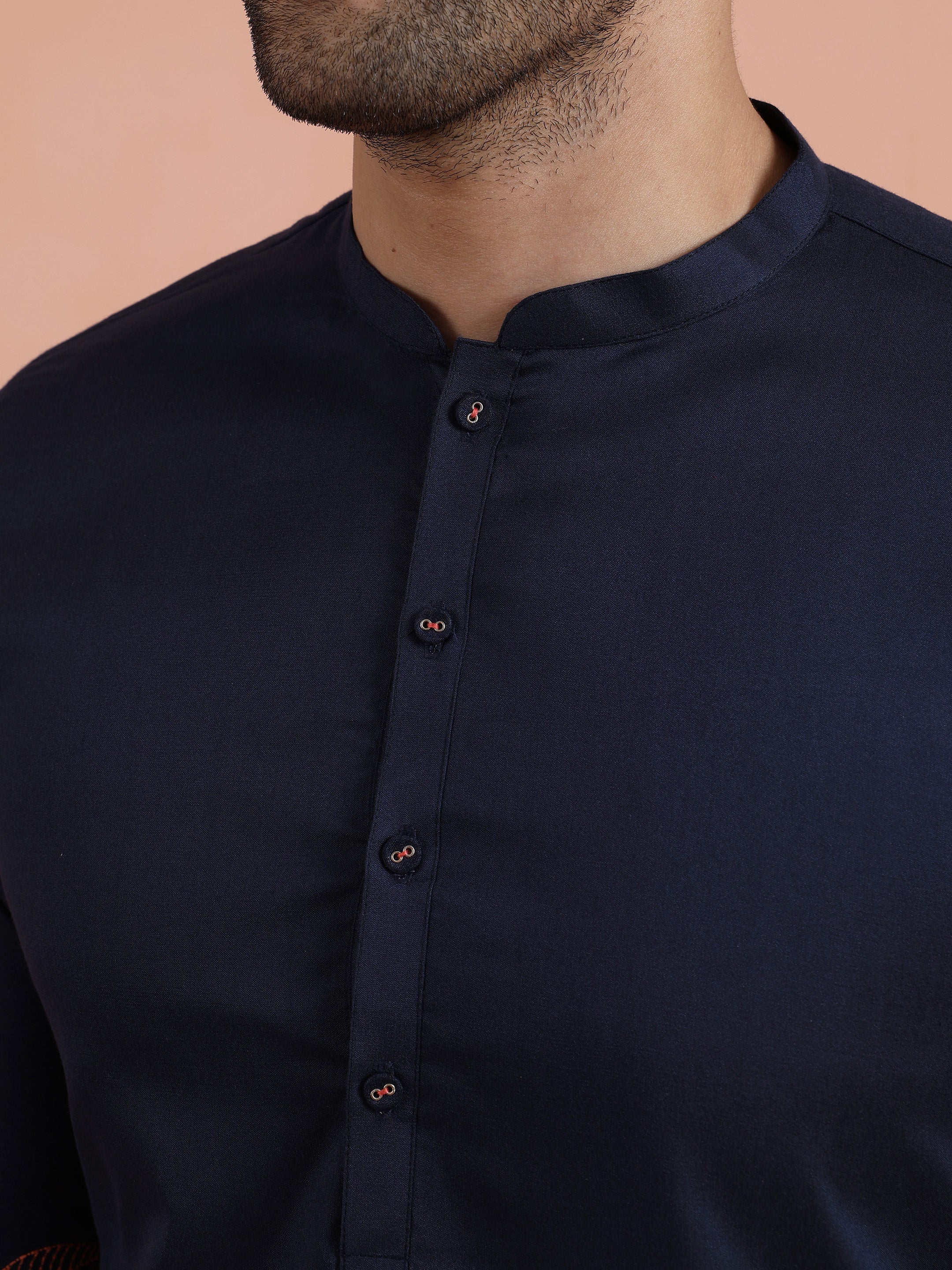 Navy Kurta with Red Embroidery - Image 5