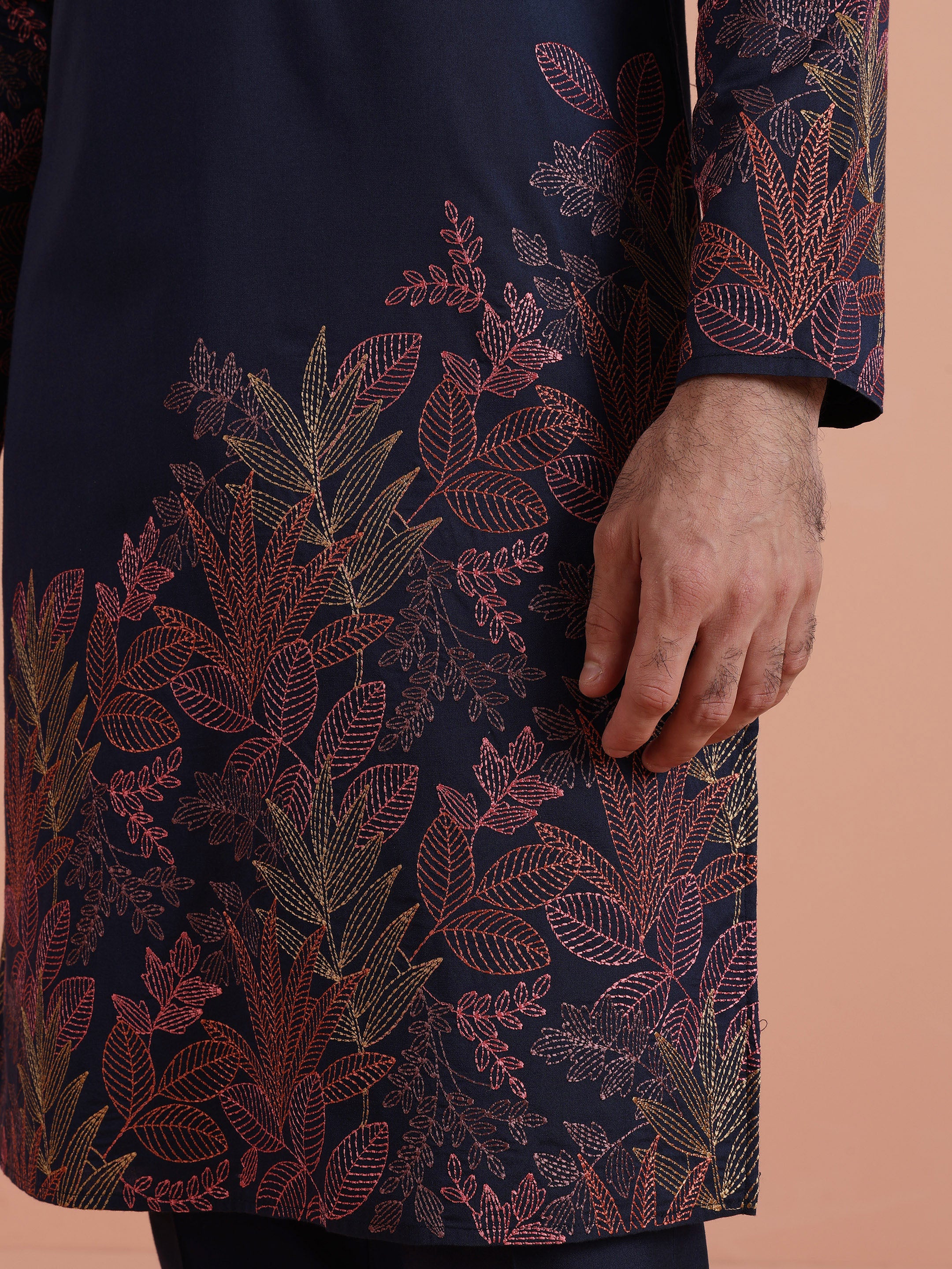 Navy Kurta with Red Embroidery - Image 6