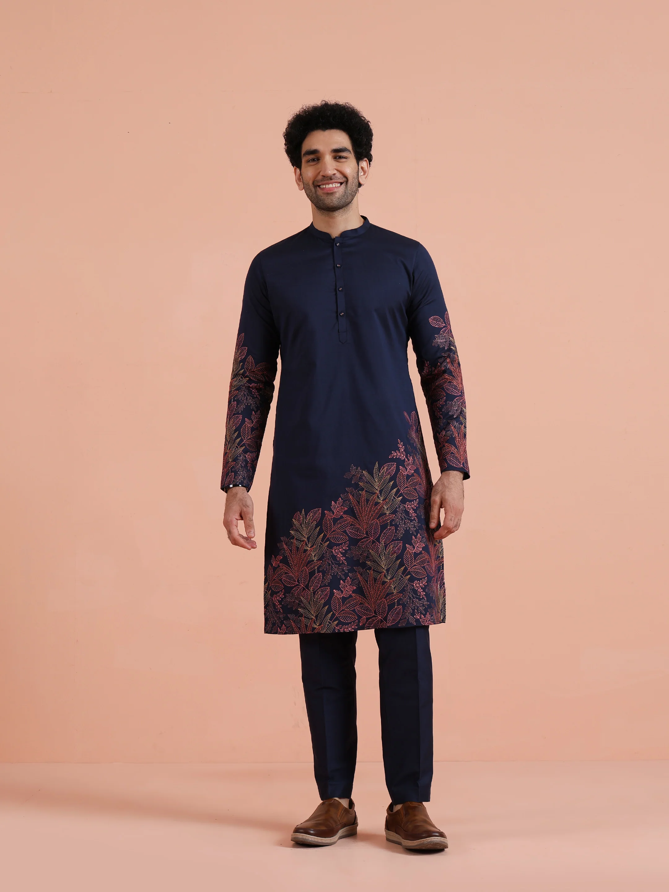 Navy Kurta with Red Embroidery - Image 8