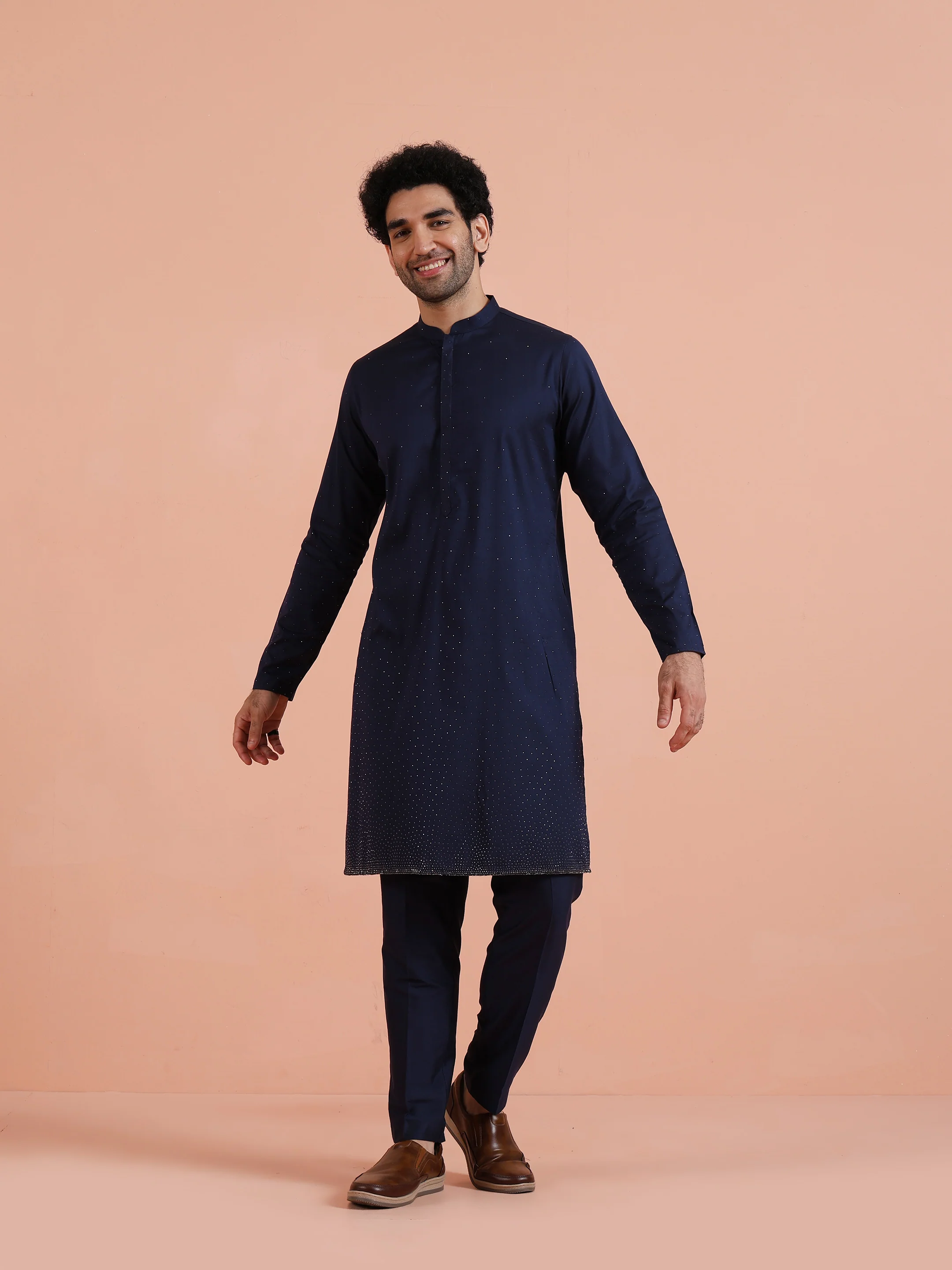 Navy Kurta with Subtle Embellishment - Image 8